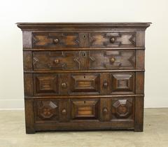 Antique Period Welsh Oak Chest, Rosewood and Boxwood Marquetry Panels