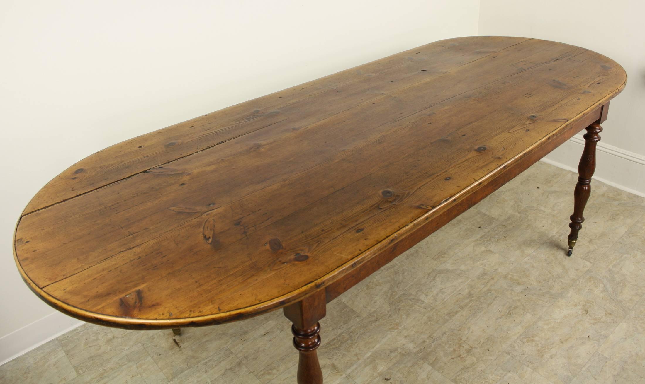 Large French Antique Pine Farm Table, with Cherry Base In Good Condition In Port Chester, NY