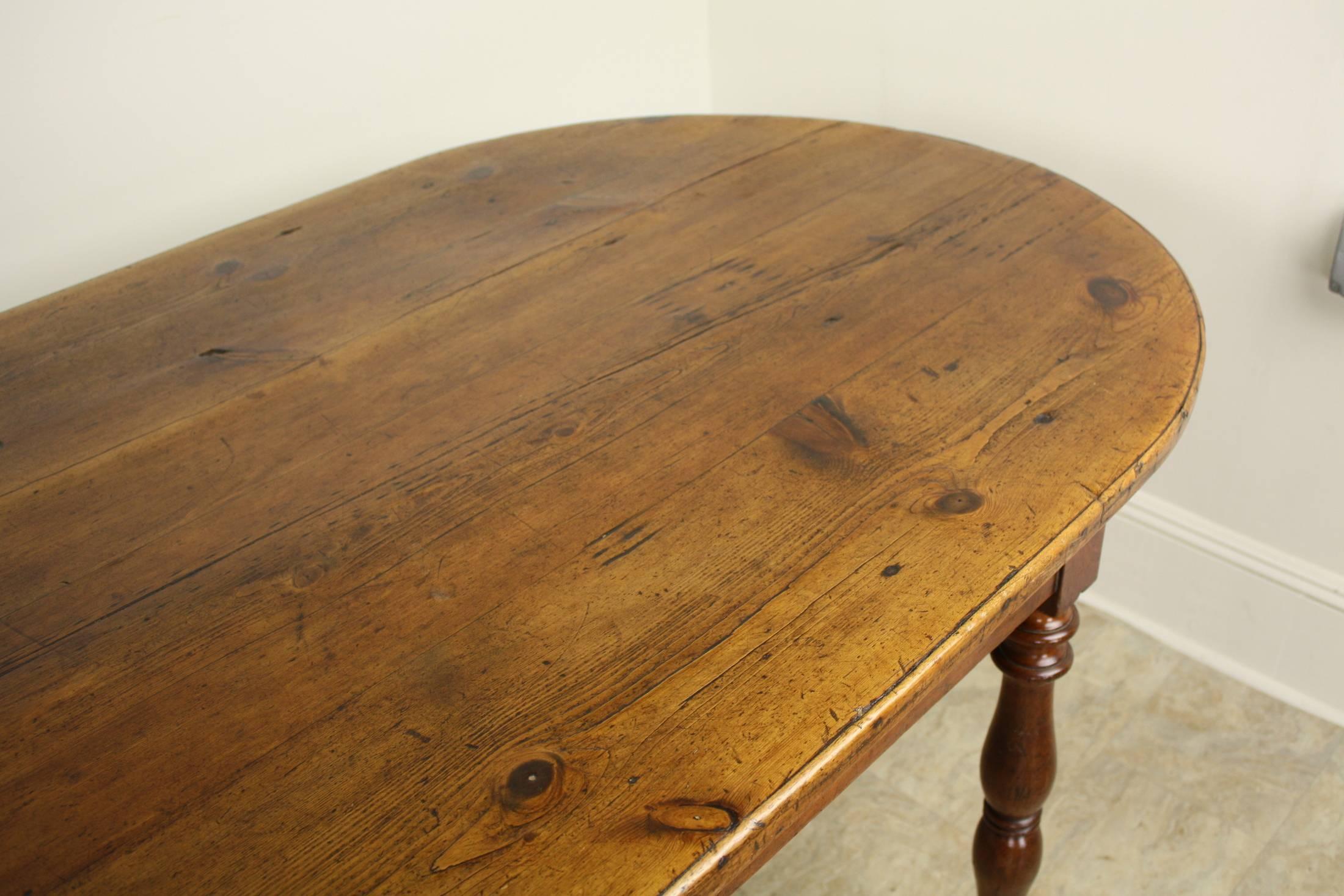 19th Century Large French Antique Pine Farm Table, with Cherry Base