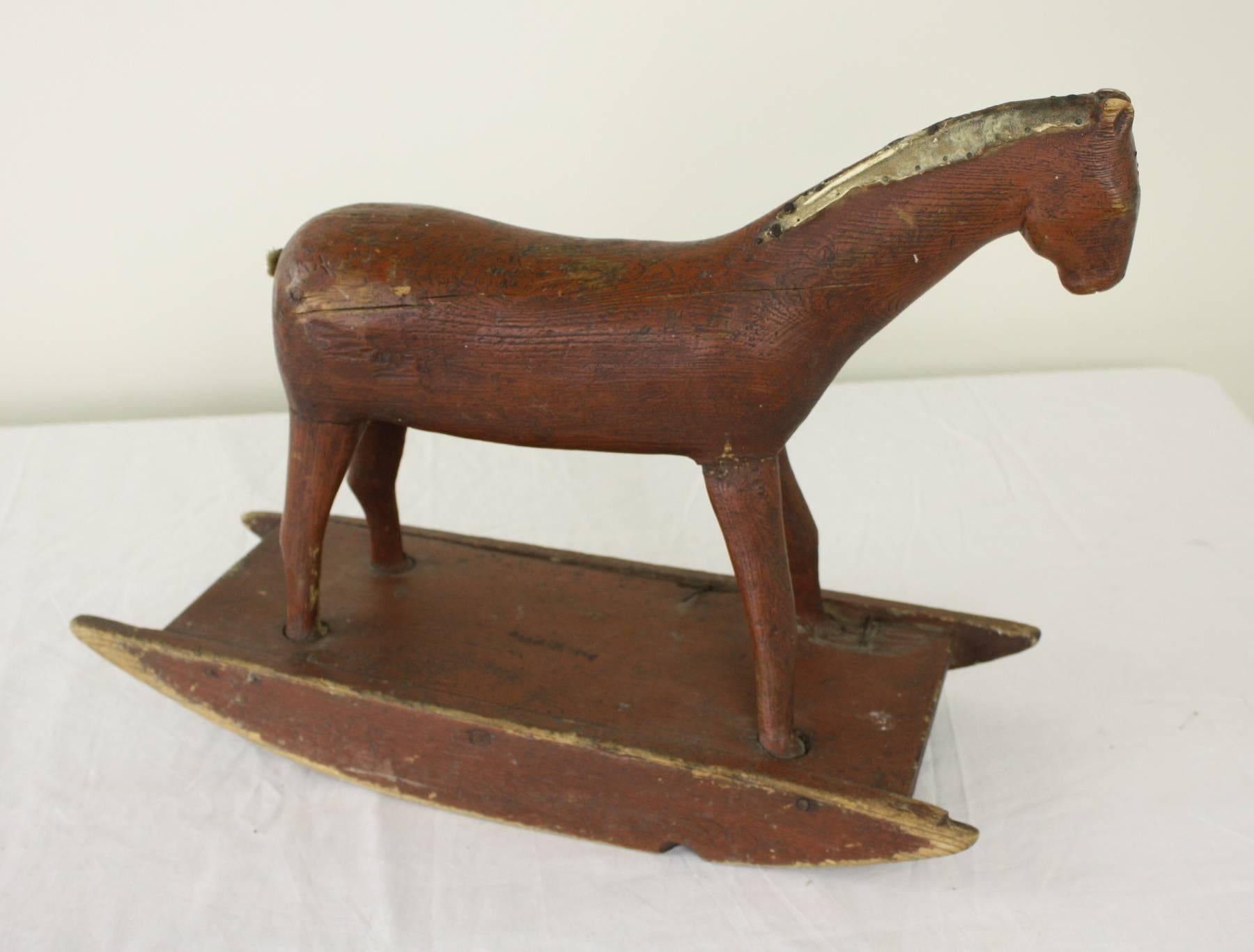 Here is a very Primitive handmade rustic-looking toy rocking horse, from Sweden, in a nice big size, 21