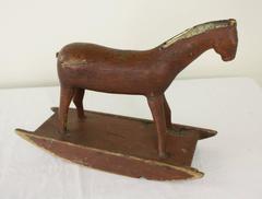 Antique Swedish Toy Rocking Horse, Original Red Paint