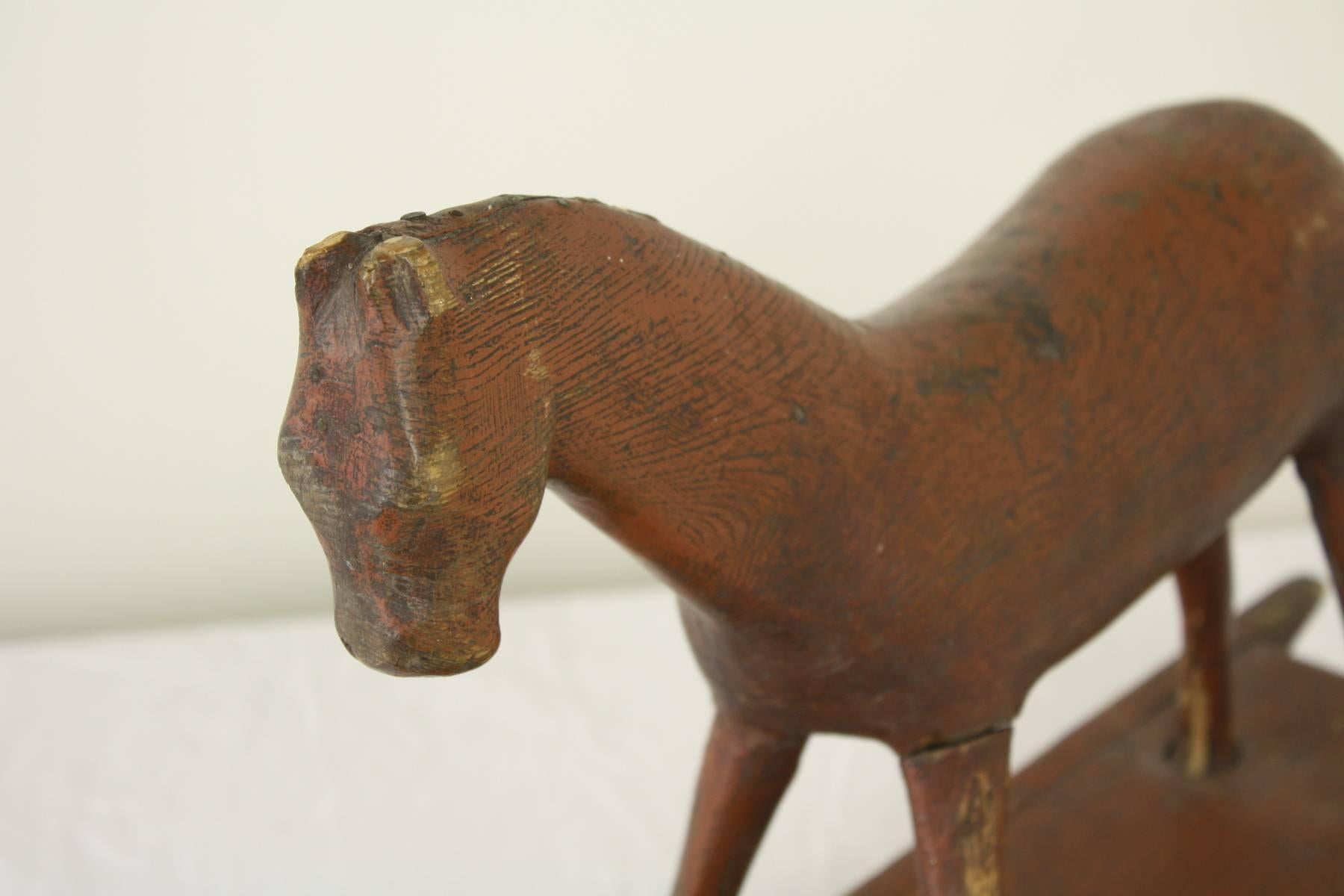 Antique Swedish Toy Rocking Horse, Original Red Paint In Good Condition In Port Chester, NY