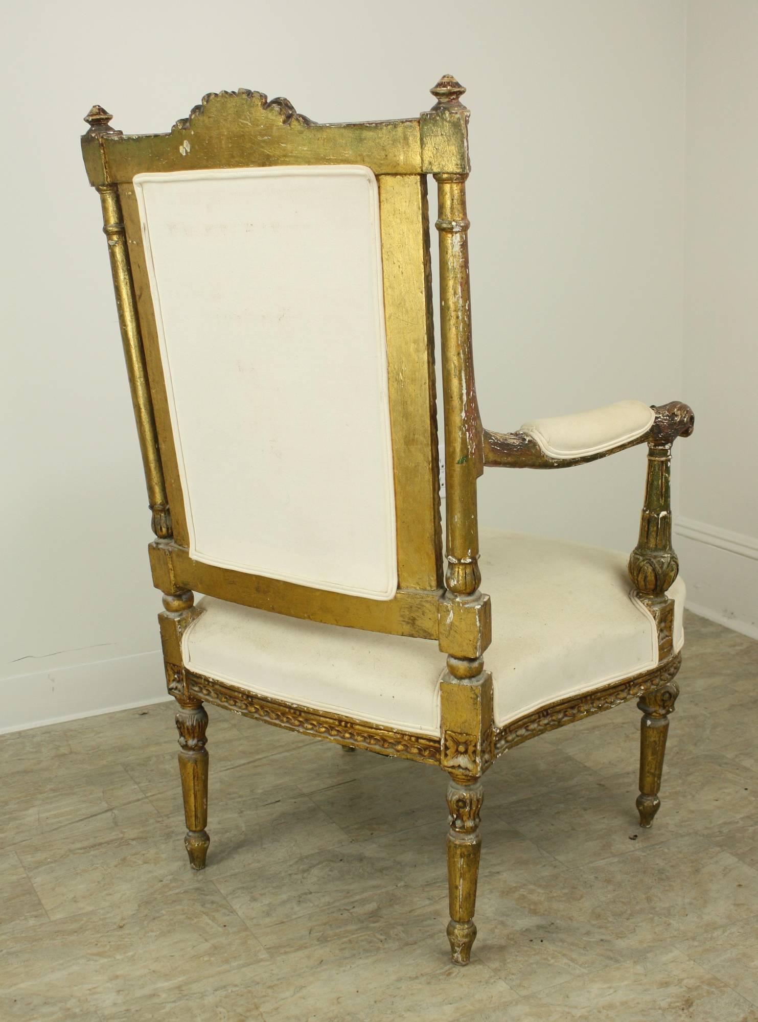 Pair of Antique French Gold Gilt Upholstered Armchairs 3