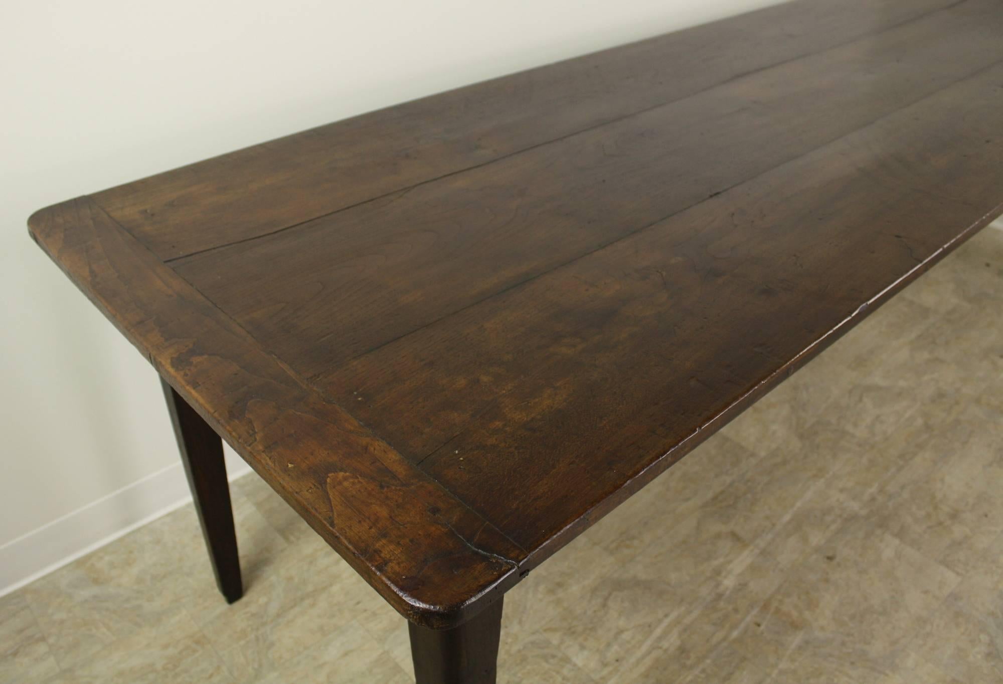19th Century Large French  Antique Chestnut Farm Table, Two End Drawers