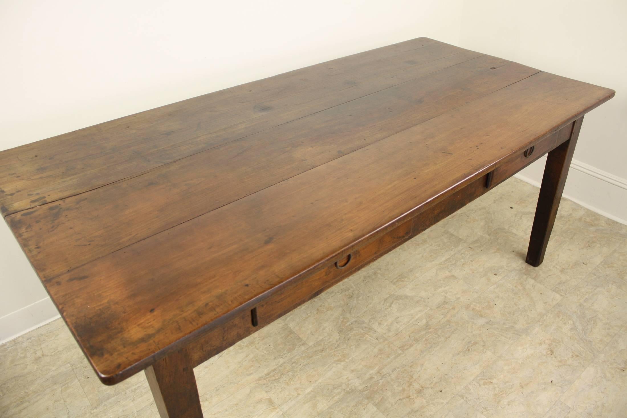 Antique Two-Drawer French Cherry Dining Table In Good Condition In Port Chester, NY