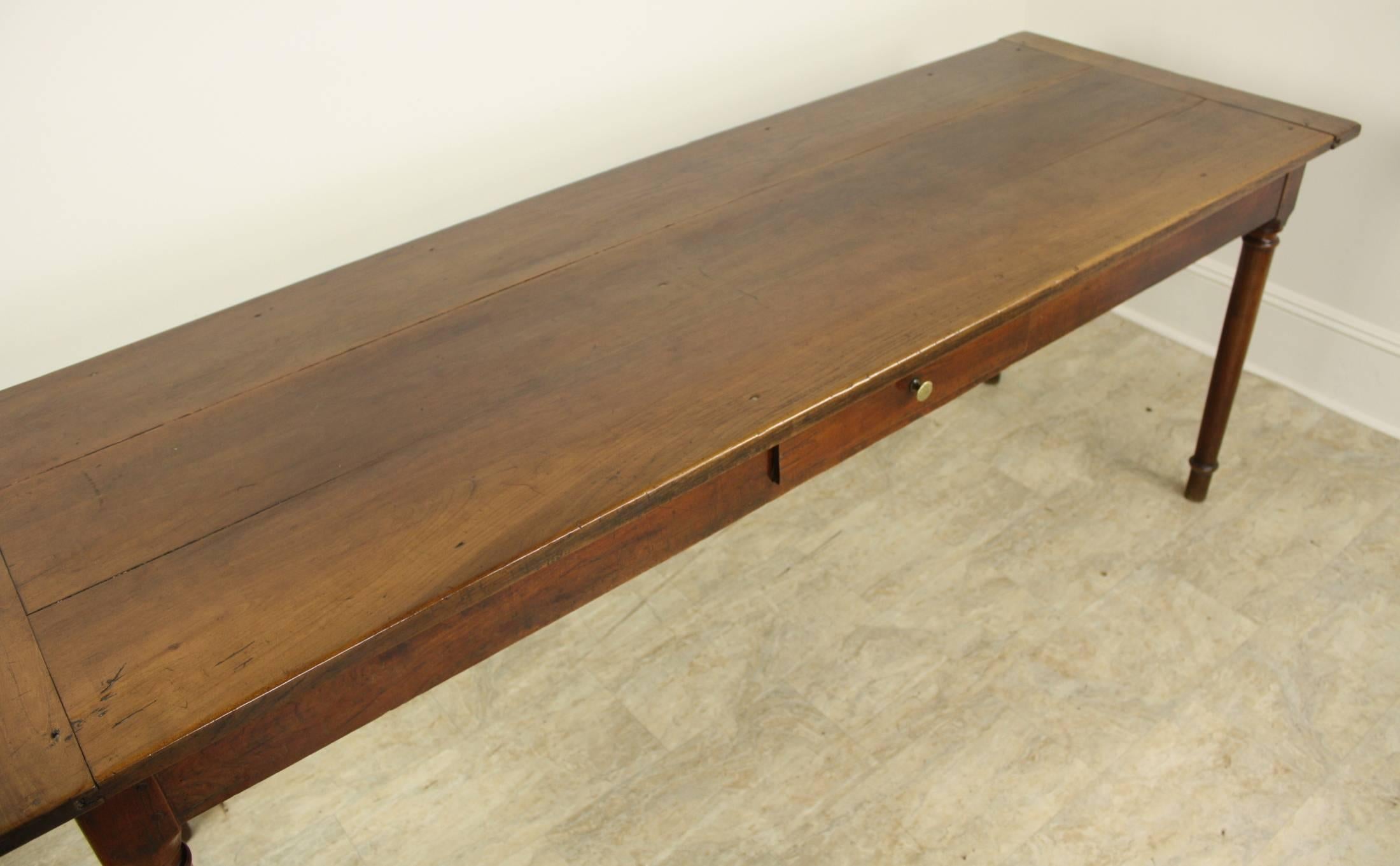French Antique One Drawer Light Cherry Server/Narrow Dining Table, Bread Slide