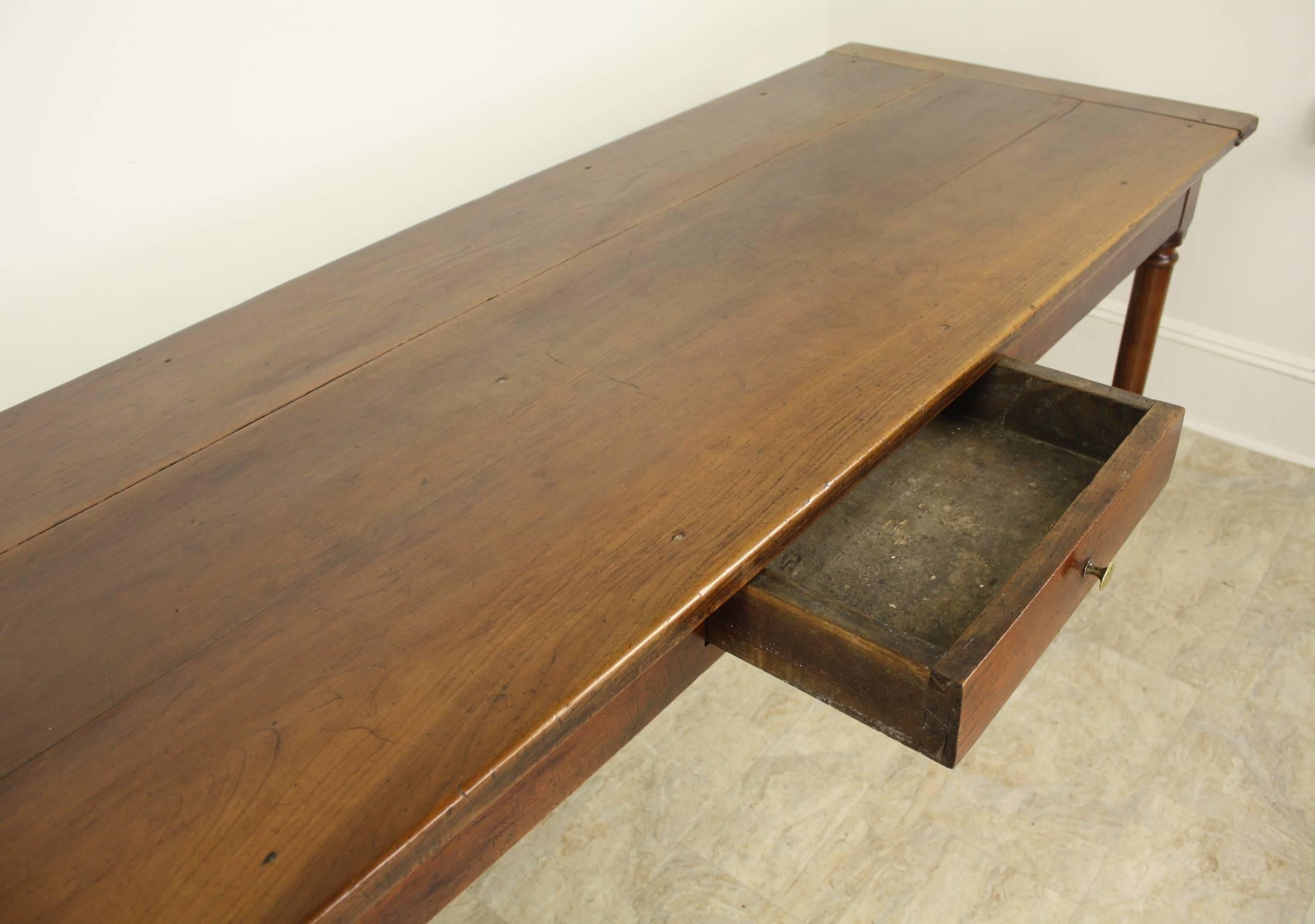 Antique One Drawer Light Cherry Server/Narrow Dining Table, Bread Slide In Good Condition In Port Chester, NY