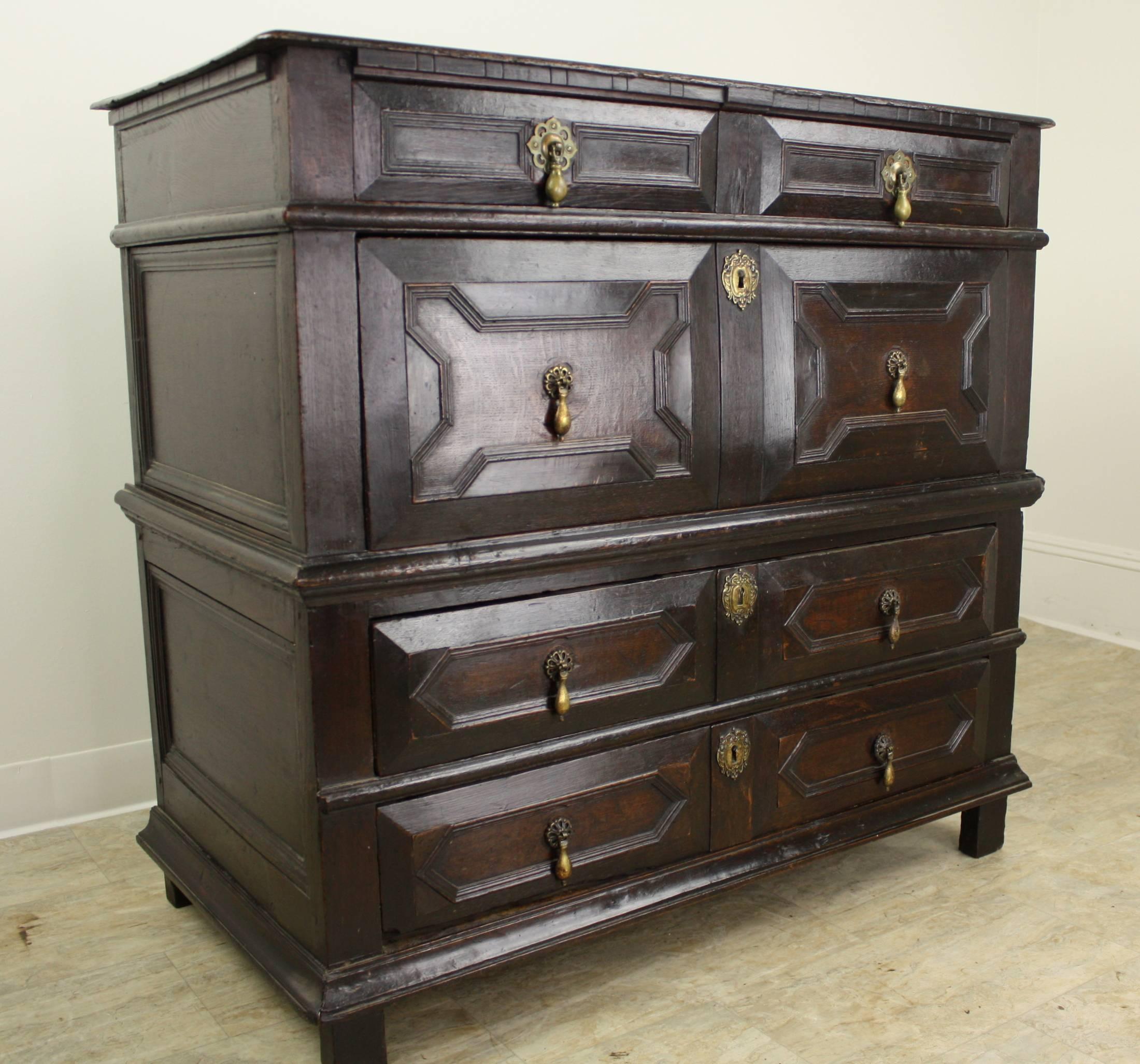 Brass Antique English 18th Century Period Oak Chest of Drawers For Sale