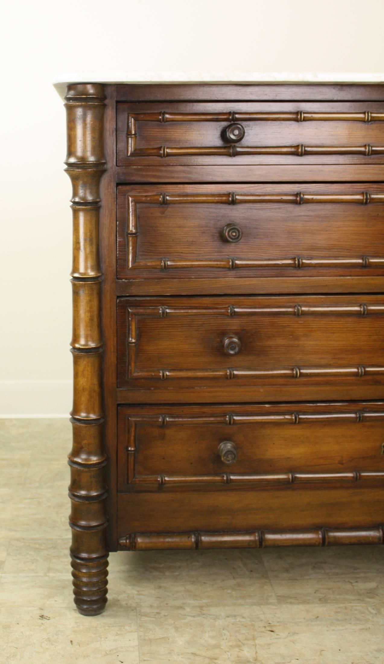 19th Century Marble-Top Faux Bamboo Chest of Drawers