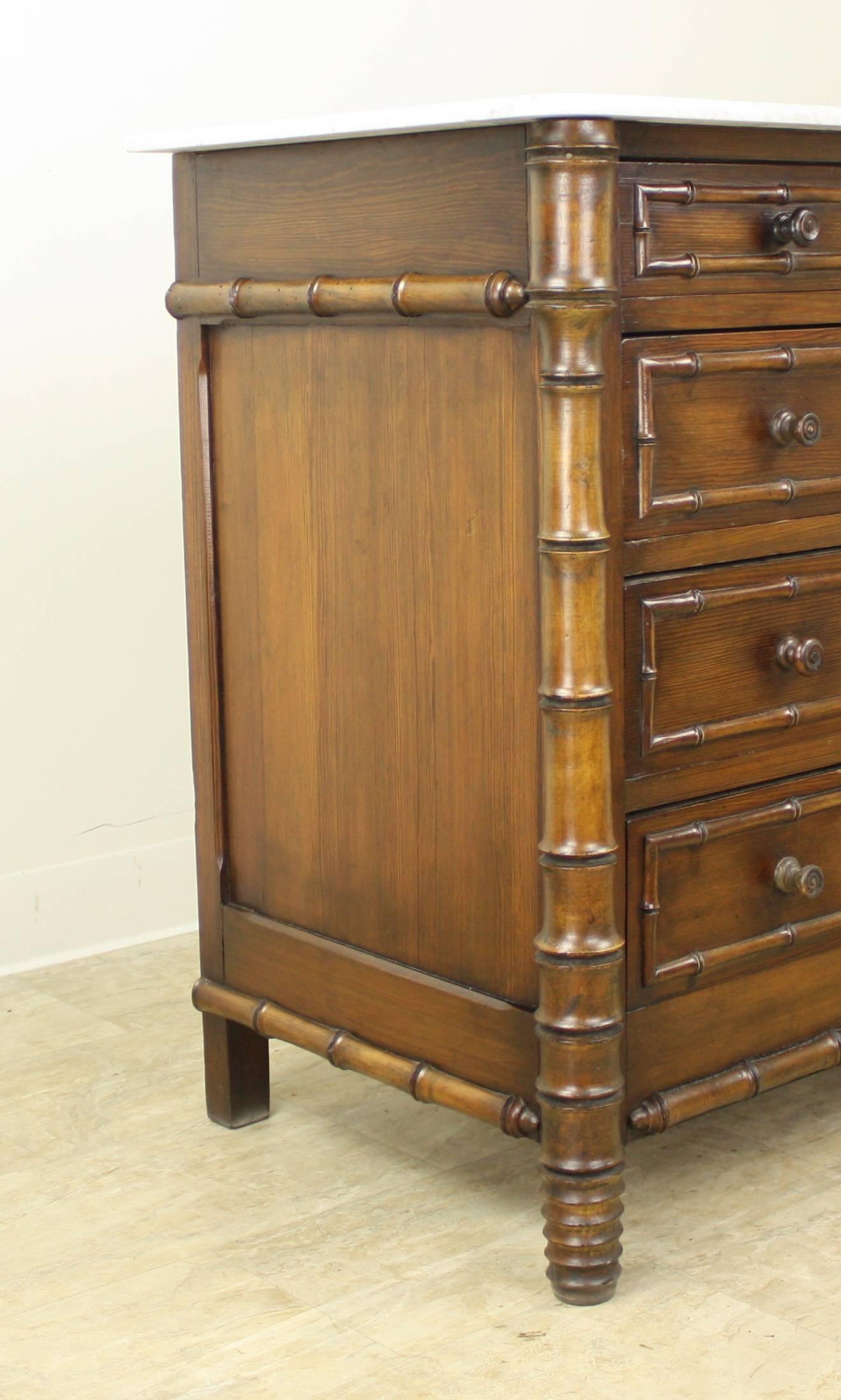 Marble-Top Faux Bamboo Chest of Drawers 3