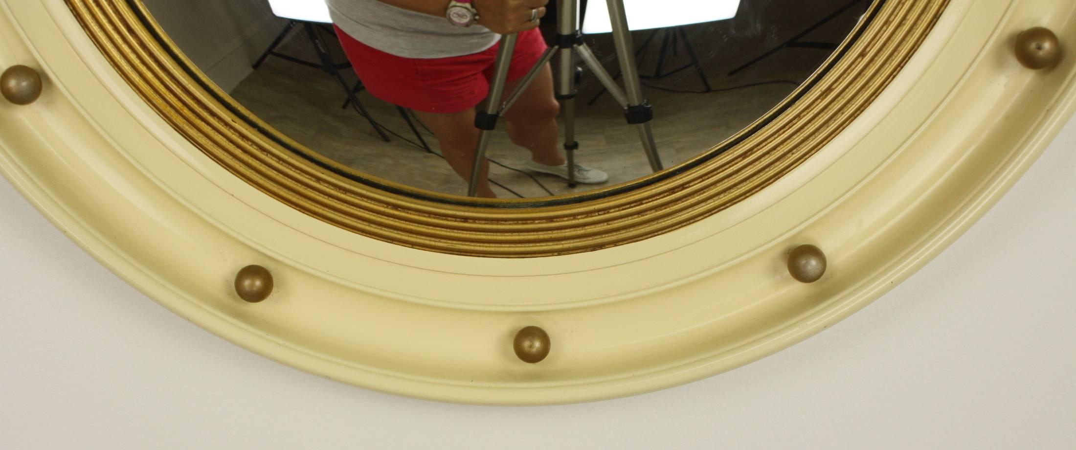 English Cream and Gold Regency Style Bulls Eye Convex Mirror