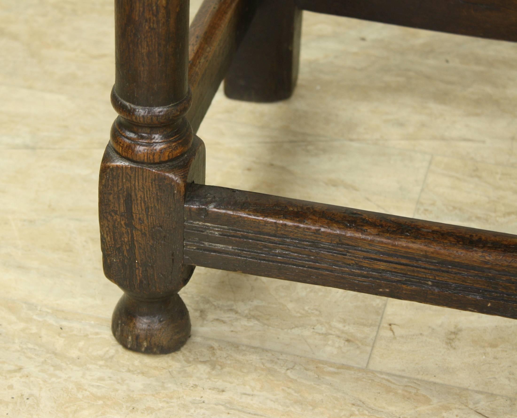 Antique English Oak Server with Turned Legs and Stretcher Base 4