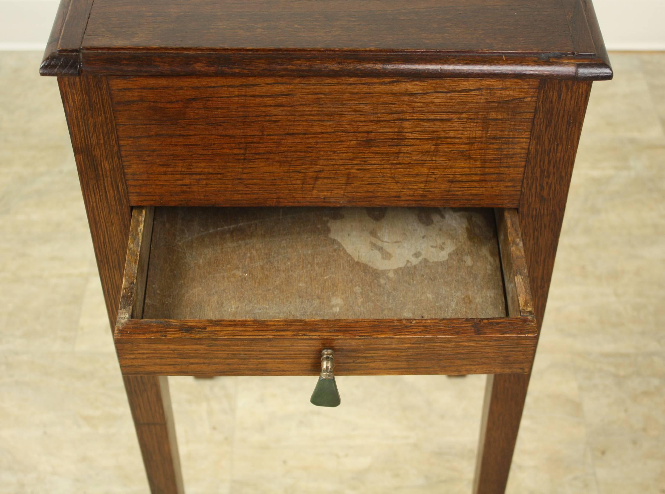 Oak English Arts and Crafts Sewing Box Side Table