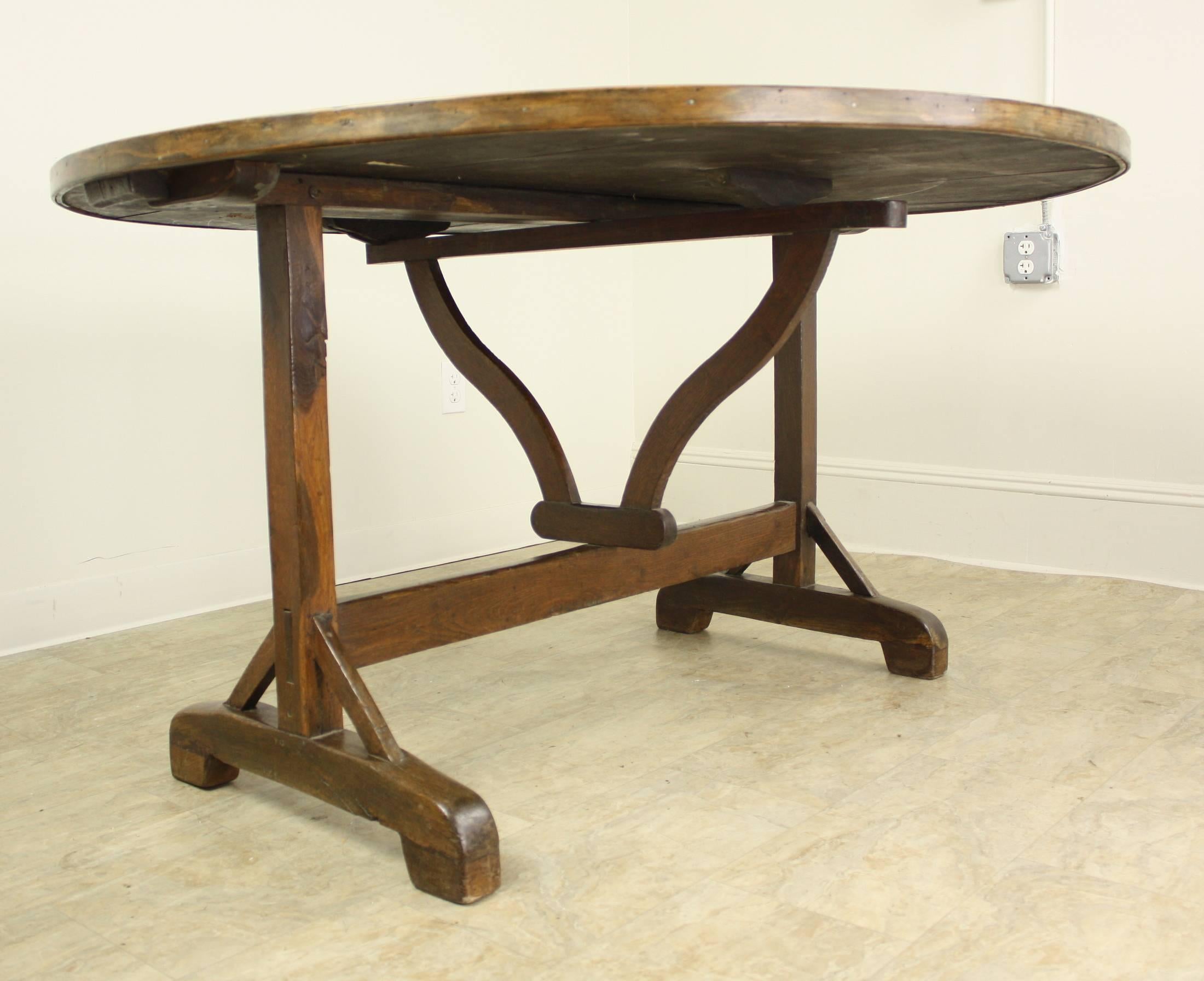 Unusual Antique Oak Parquet Topped Round Vendange Table 1