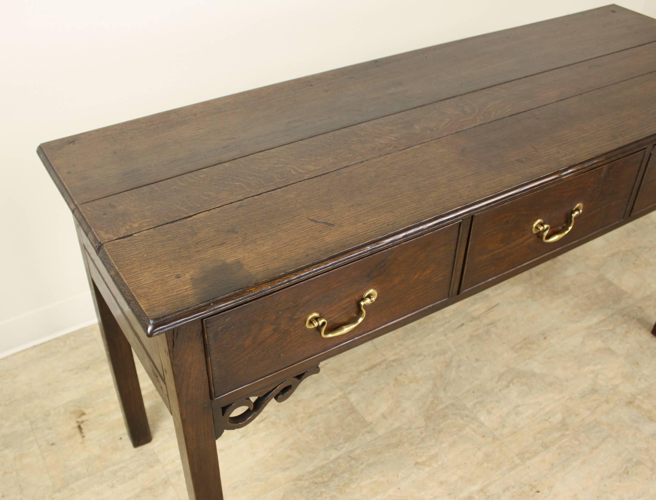 18th Century Antique Chippendale Style Oak Server with Fretted Detail