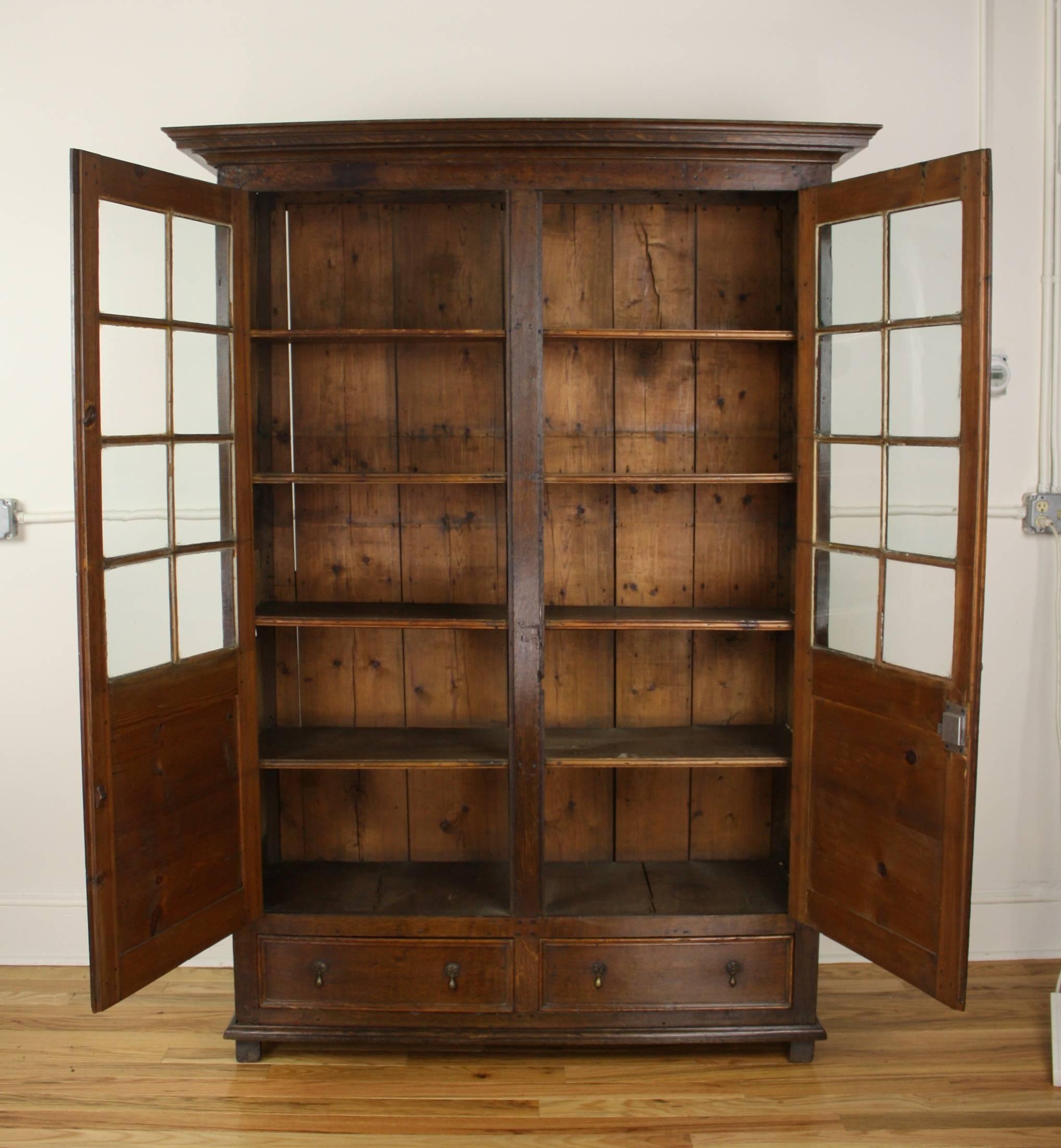 Antique Fruitwood and Oak Bookcase, Original Glass 1