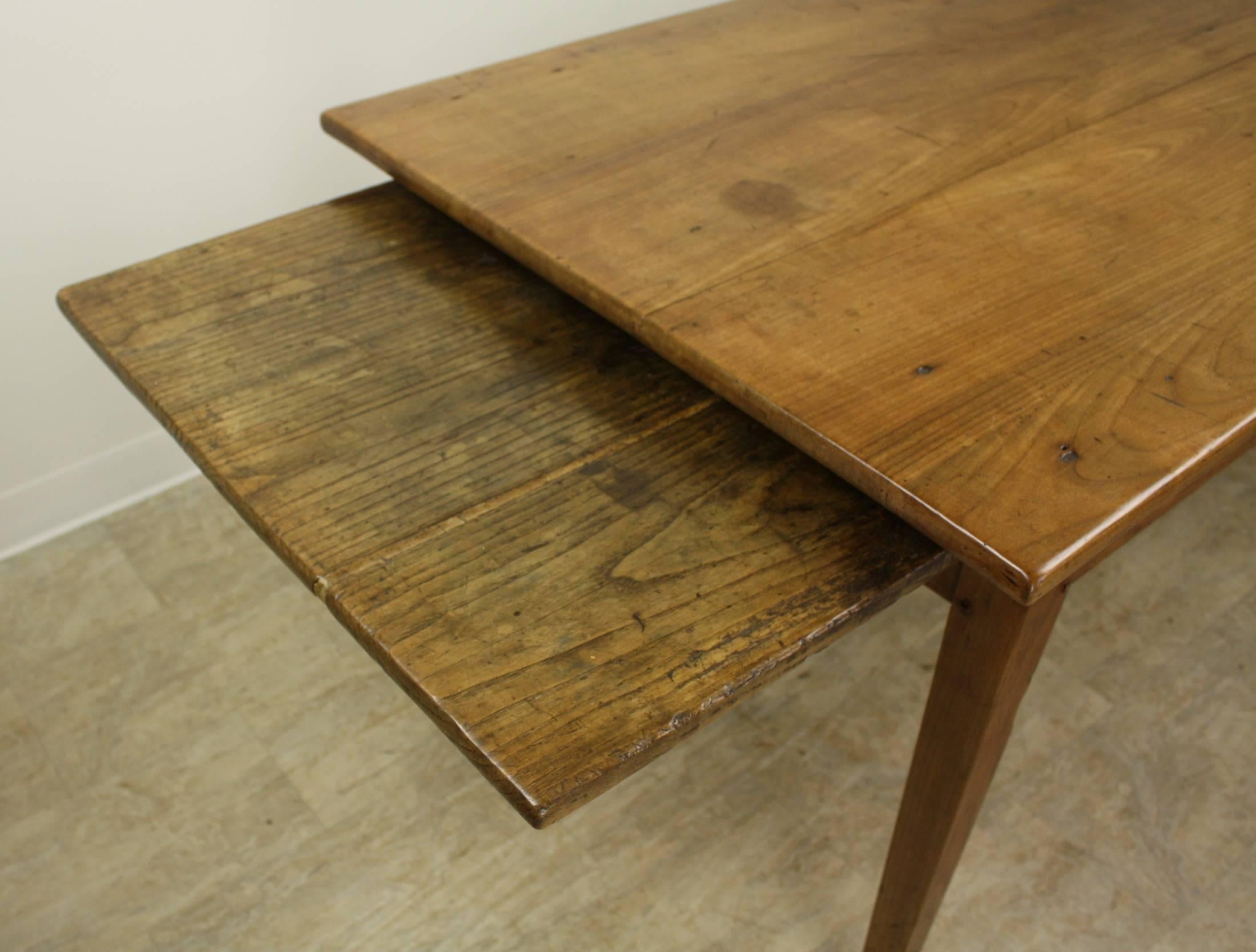 19th Century Antique Cherry Farm Table, One Drawer and Bread Slide
