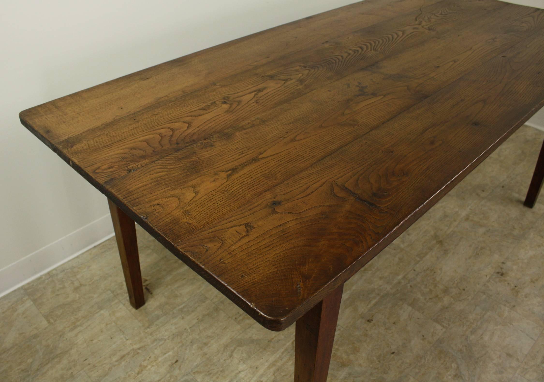 19th Century Antique French Farm Table, Chestnut Top and Cherry Base