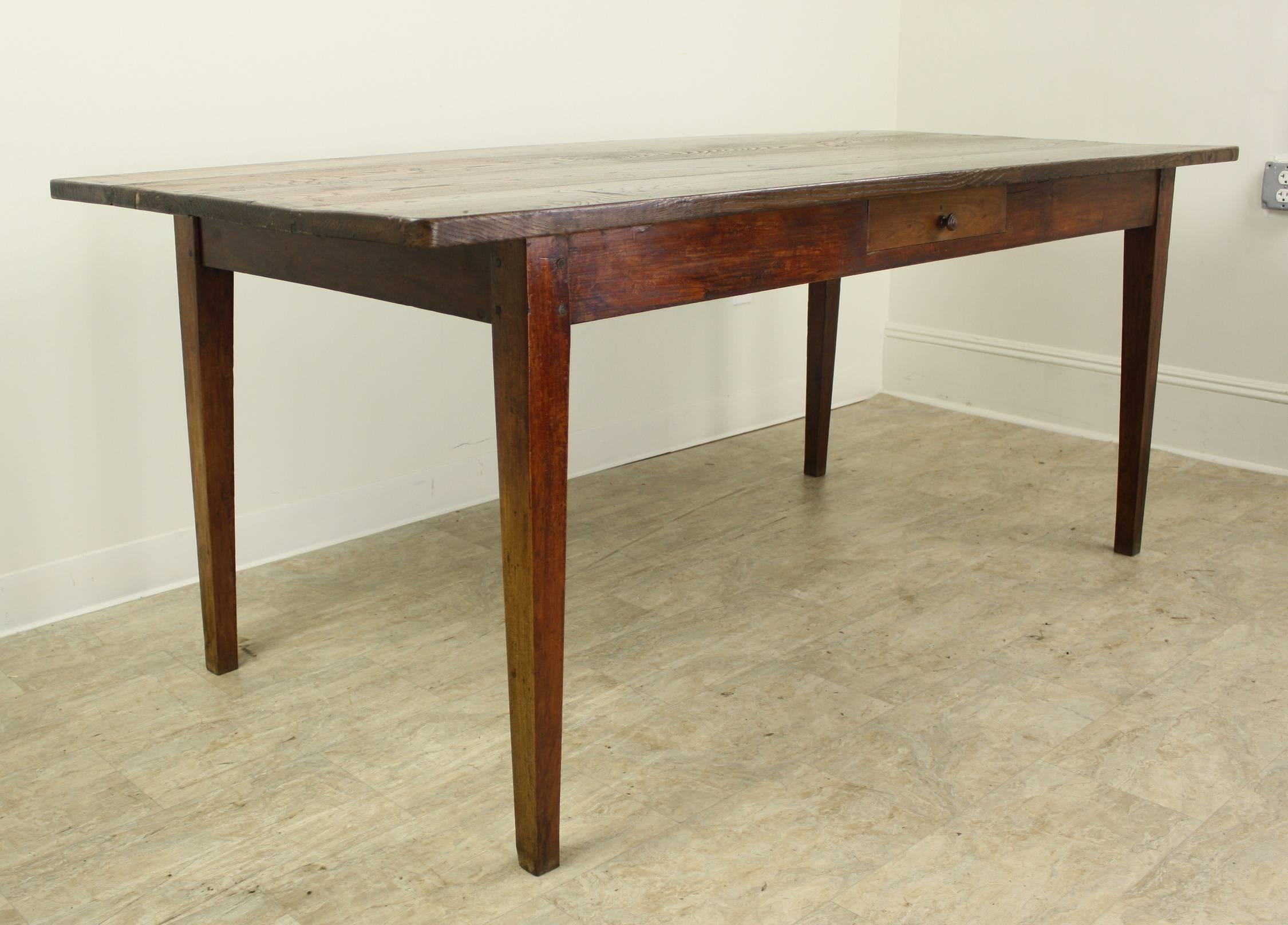 Antique French Farm Table, Chestnut Top and Cherry Base In Good Condition In Port Chester, NY