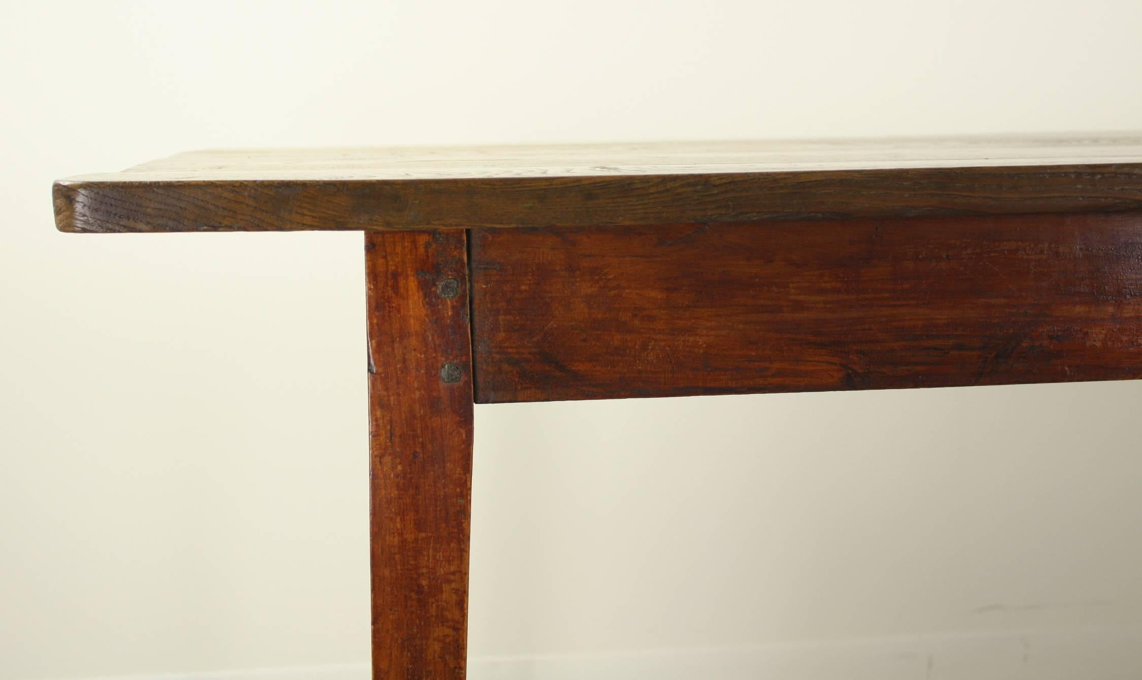 Antique French Farm Table, Chestnut Top and Cherry Base 3