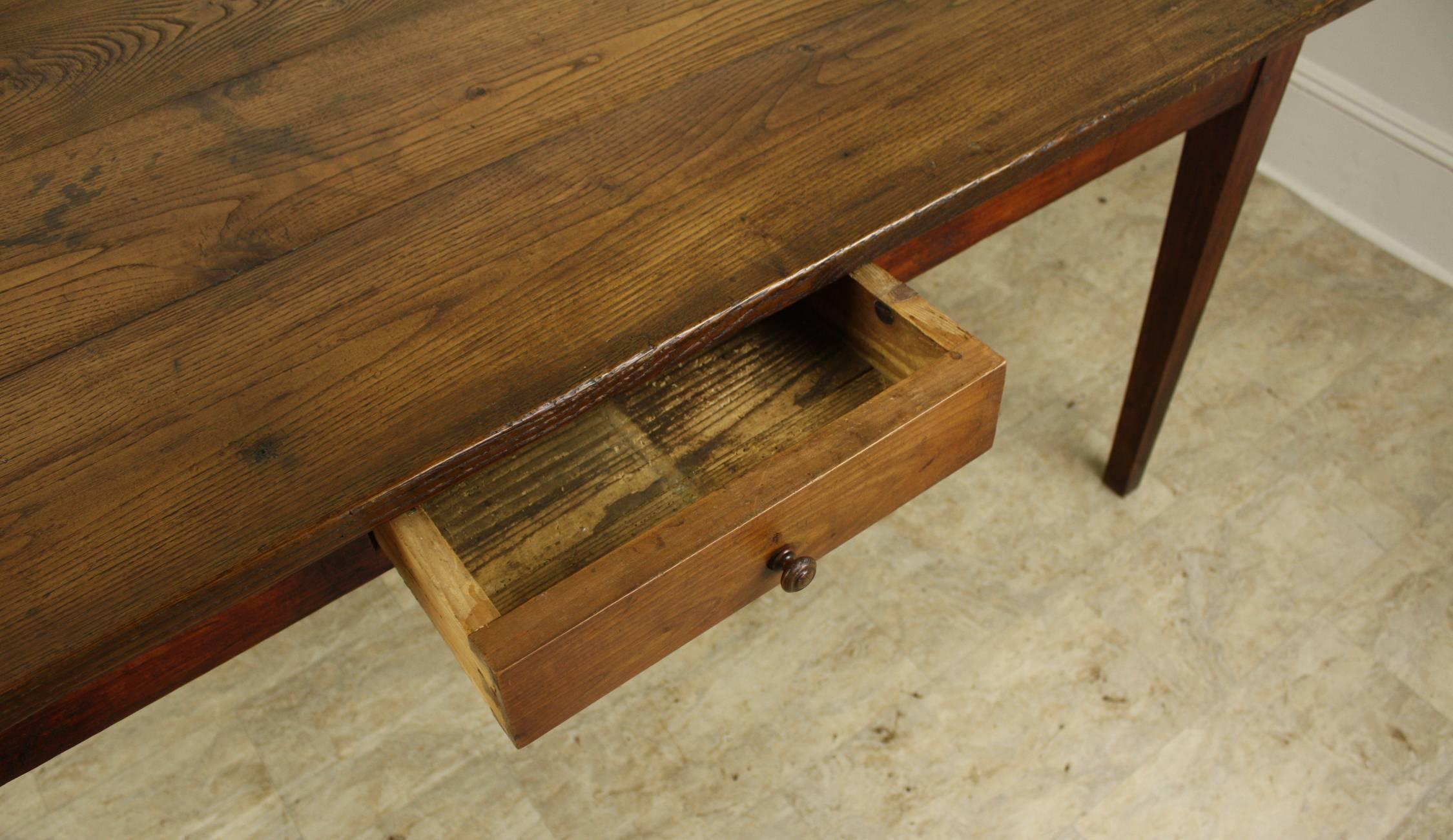 Antique French Farm Table, Chestnut Top and Cherry Base 4