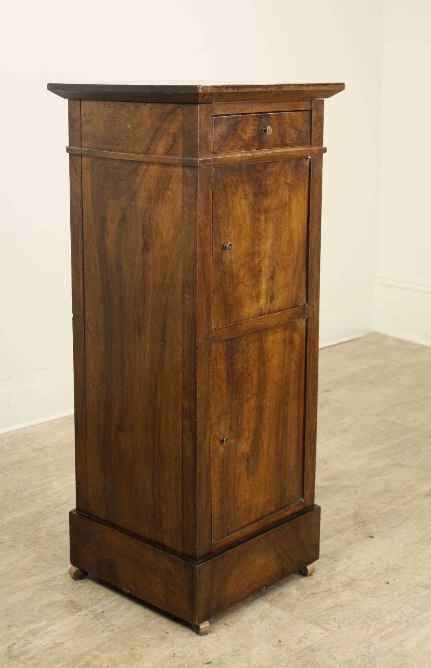 French Small Antique Walnut Cupboard with Wooden Castors