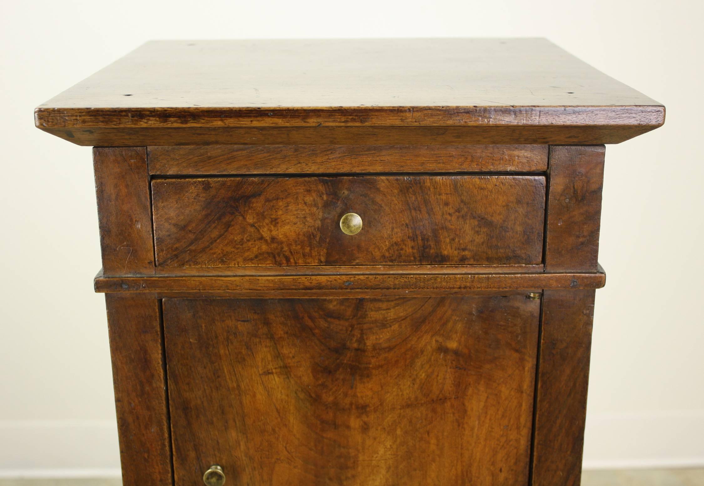 Small Antique Walnut Cupboard with Wooden Castors 1