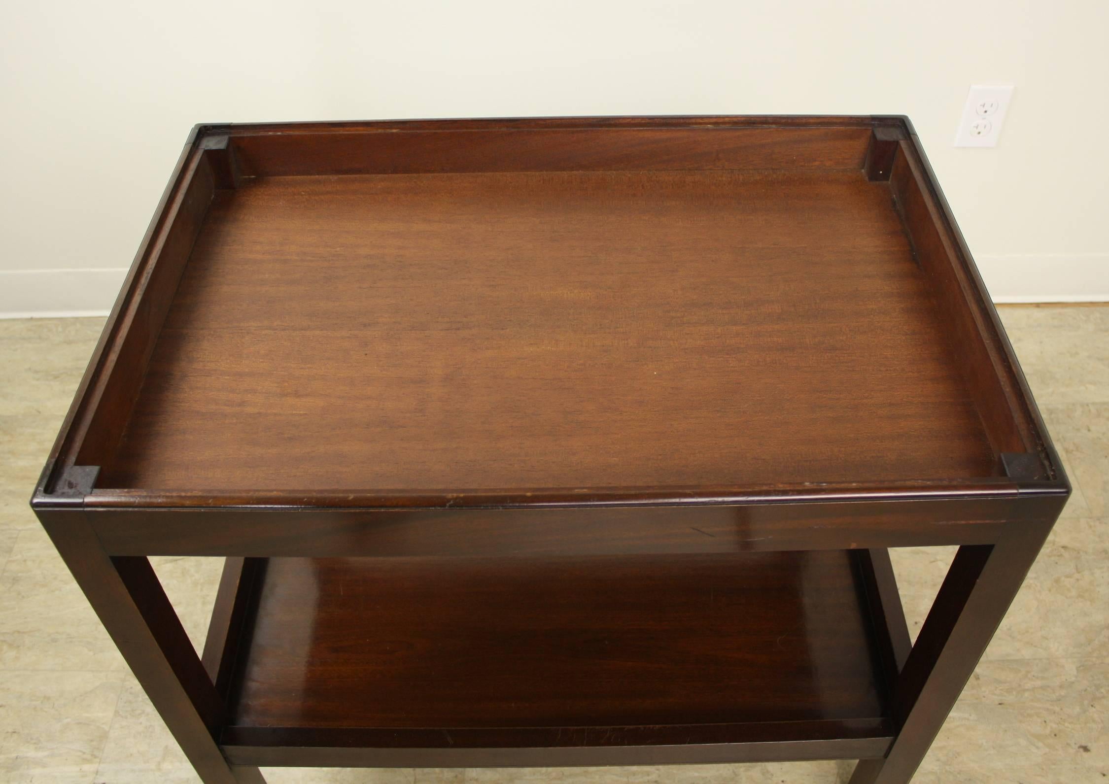 20th Century Antique Mahogany Tray on Table, Brass Accents