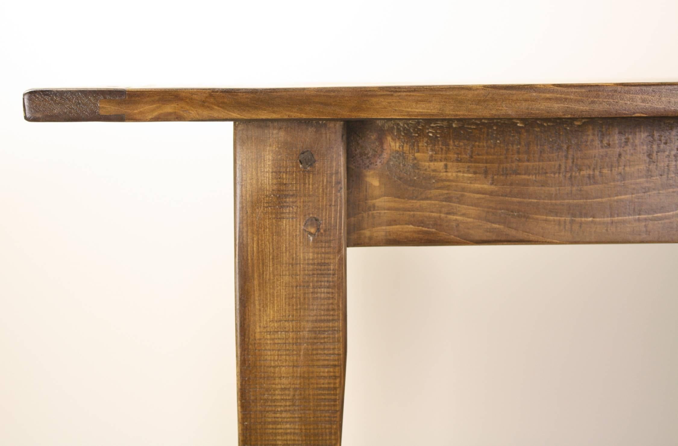 English 7 Foot Light Pine Farm Table with Breadboard Ends