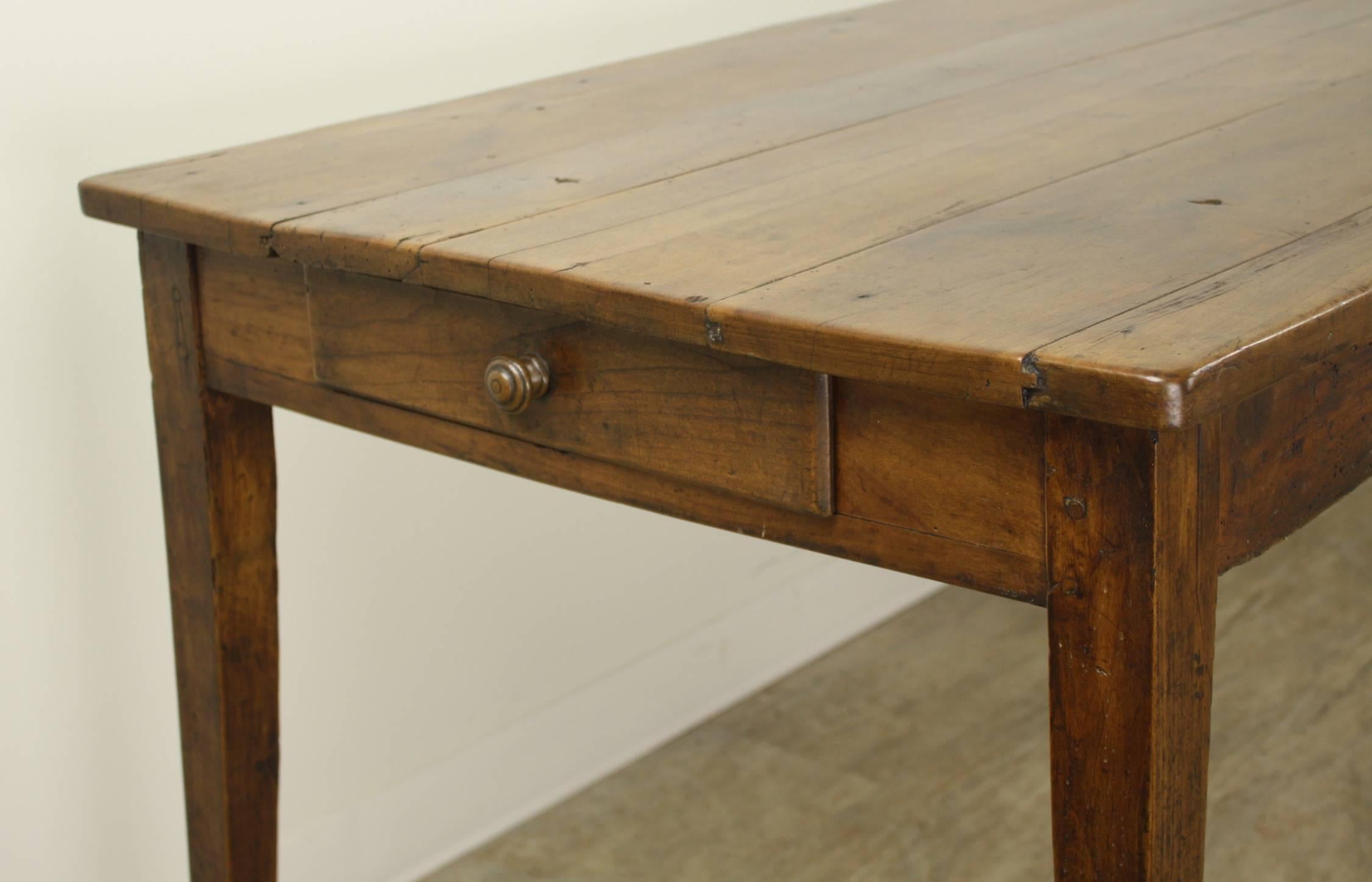 Antique Cherry Farm Table, One Drawer Nice Patina In Good Condition In Port Chester, NY