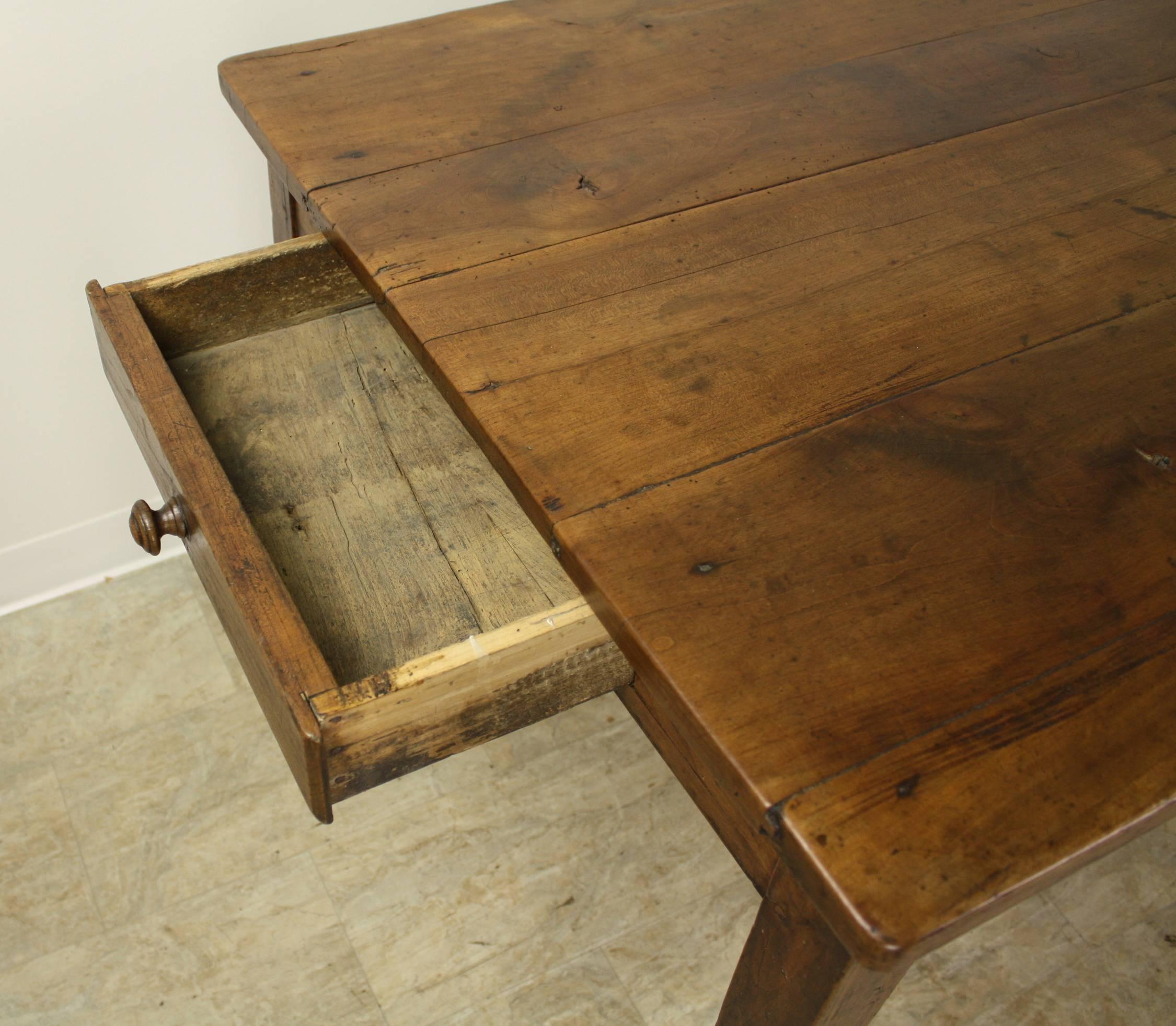 Antique Cherry Farm Table, One Drawer Nice Patina 3