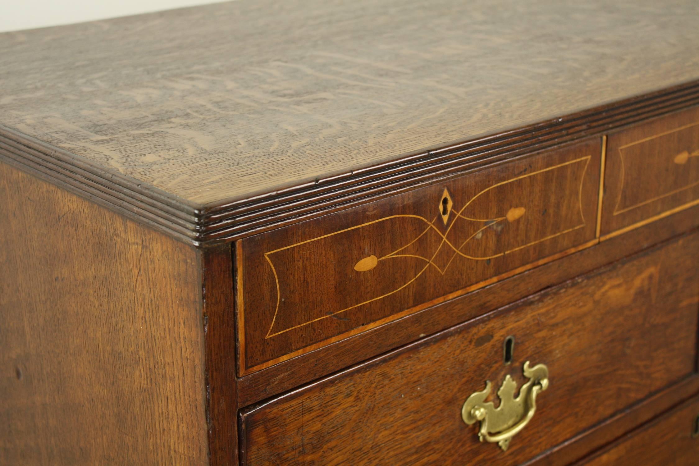 Formal Georgian Oak Chest of Drawers with Satinwood Inlay In Excellent Condition In Port Chester, NY