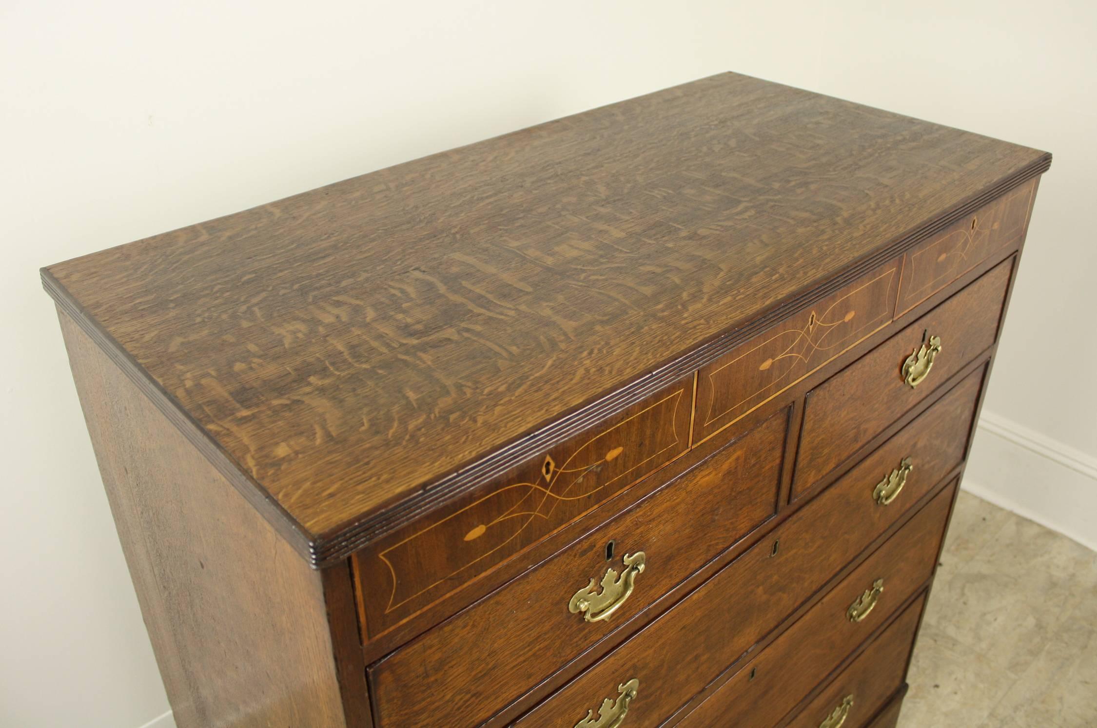 Early 19th Century Formal Georgian Oak Chest of Drawers with Satinwood Inlay