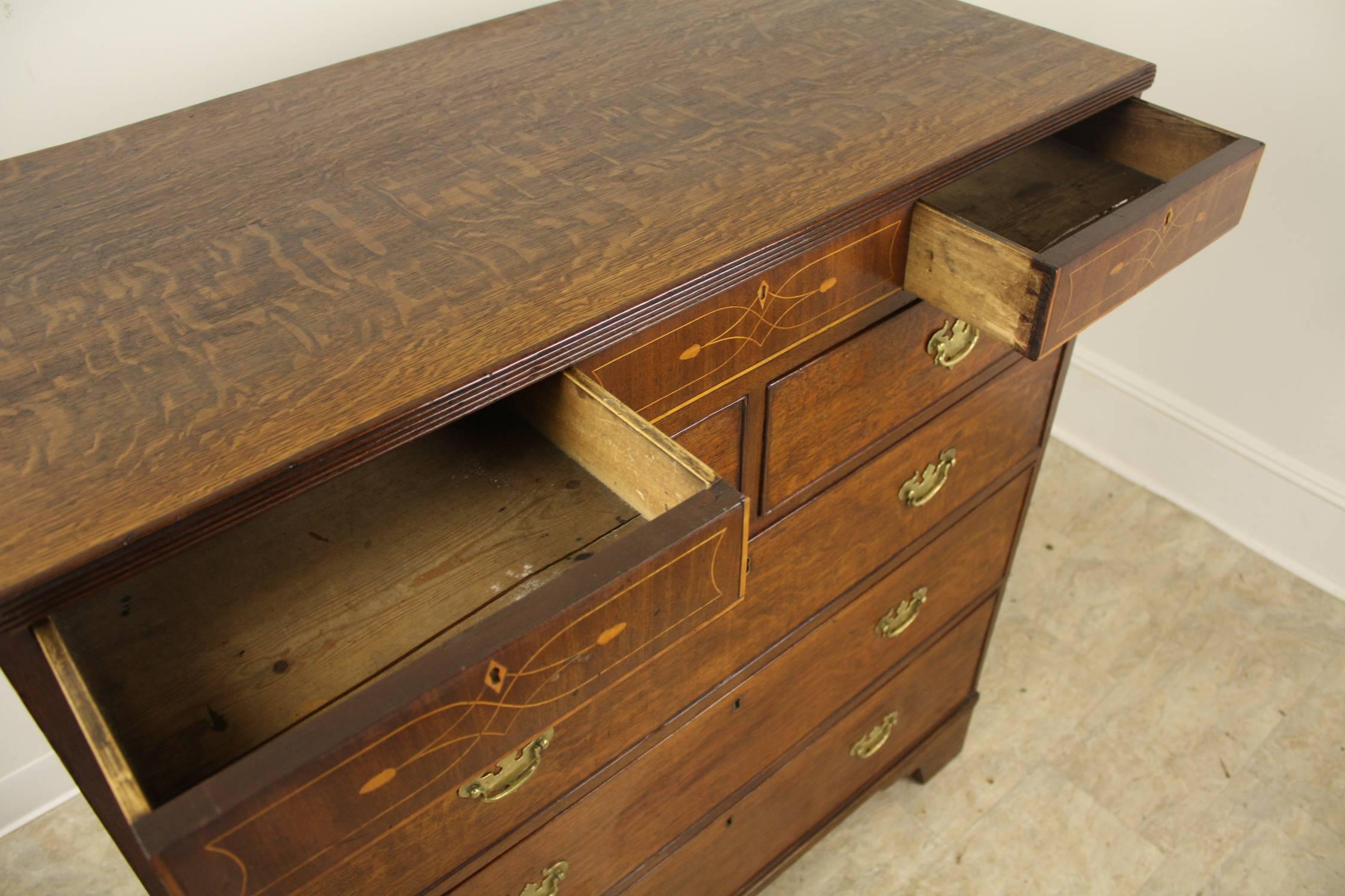 Formal Georgian Oak Chest of Drawers with Satinwood Inlay 2
