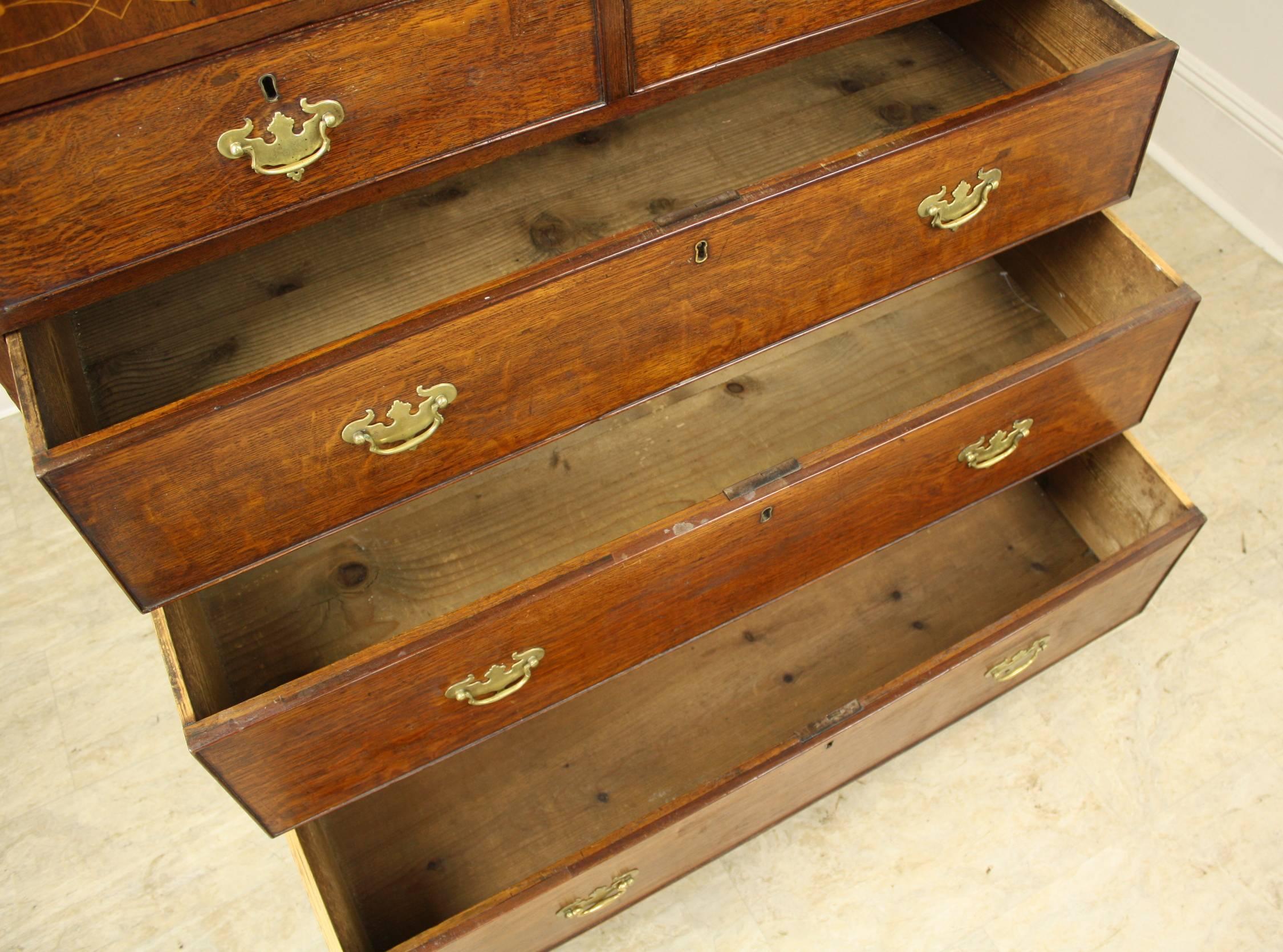 Formal Georgian Oak Chest of Drawers with Satinwood Inlay 4