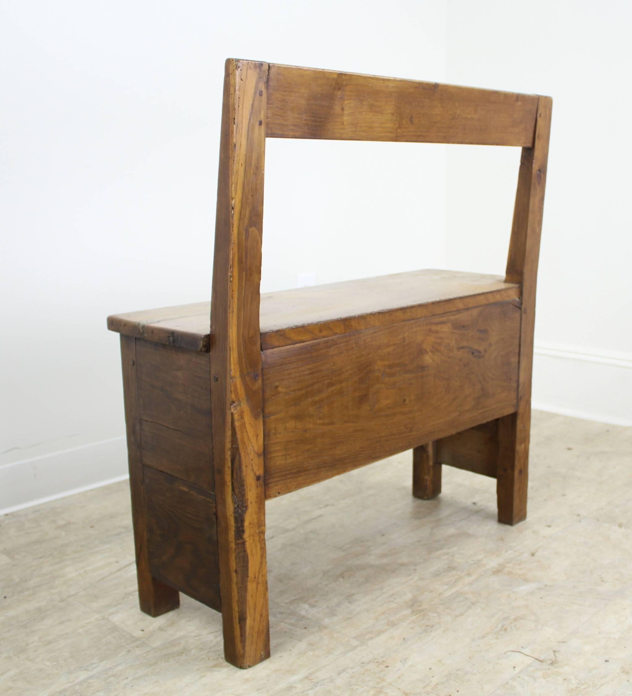 19th Century Antique Chestnut Seat with Small Drawer