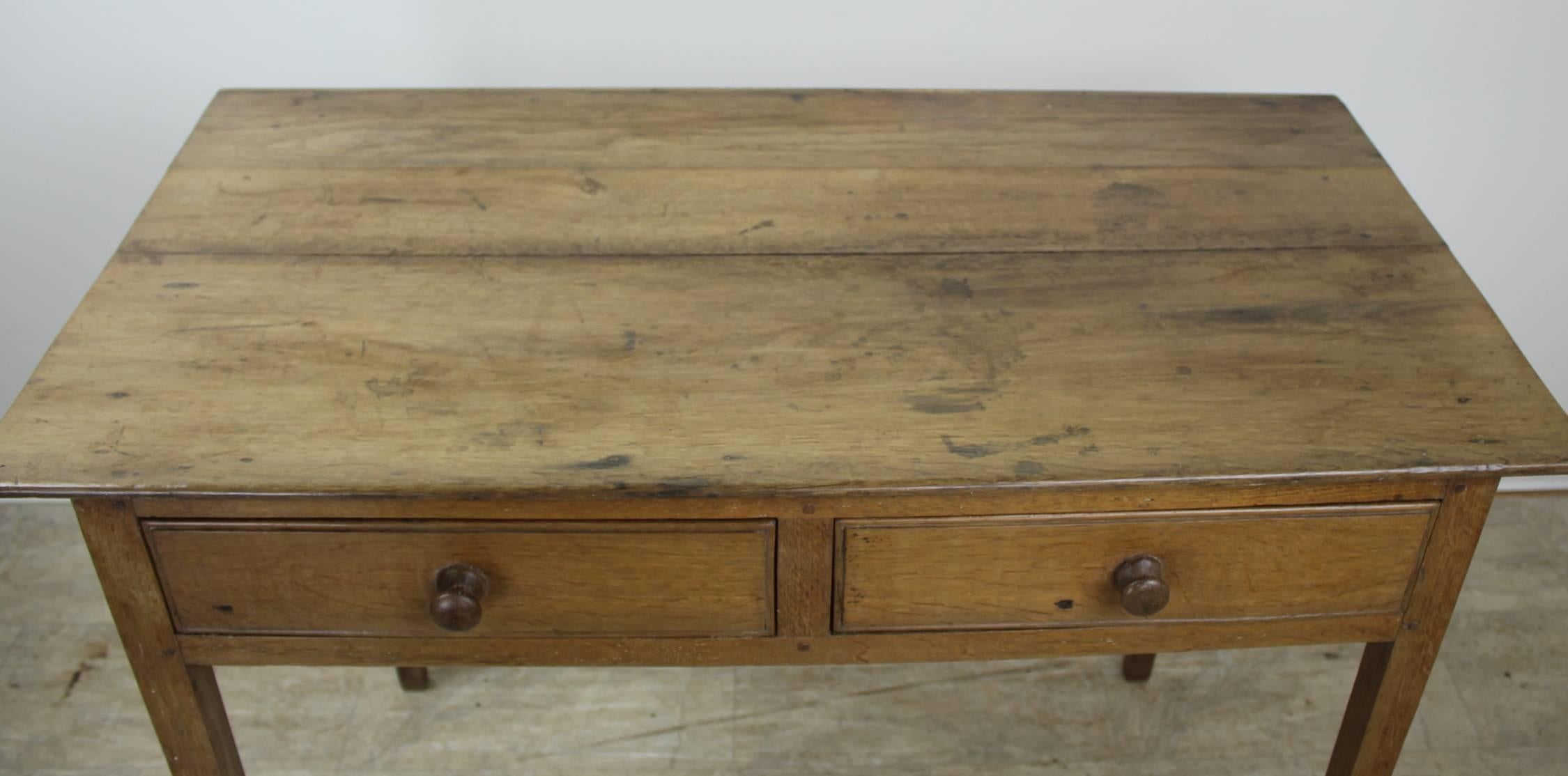 19th Century Antique English Beechwood Two-Drawer Writing Table