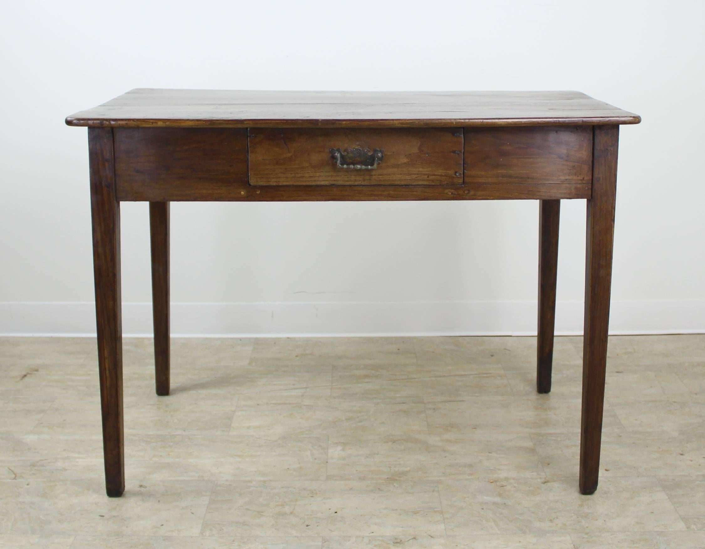 French Antique Oak Writing Table with Decorative Drawer Pull