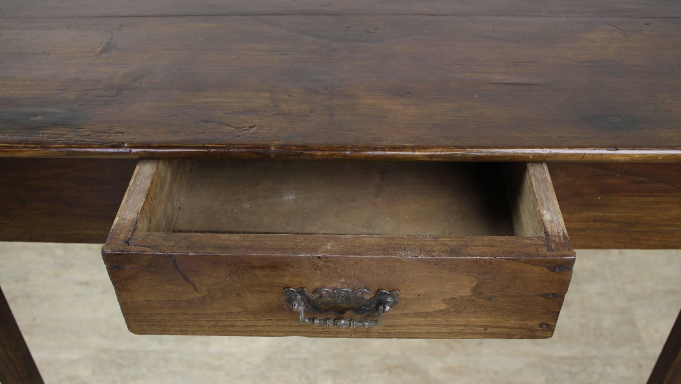 Antique Oak Writing Table with Decorative Drawer Pull 2