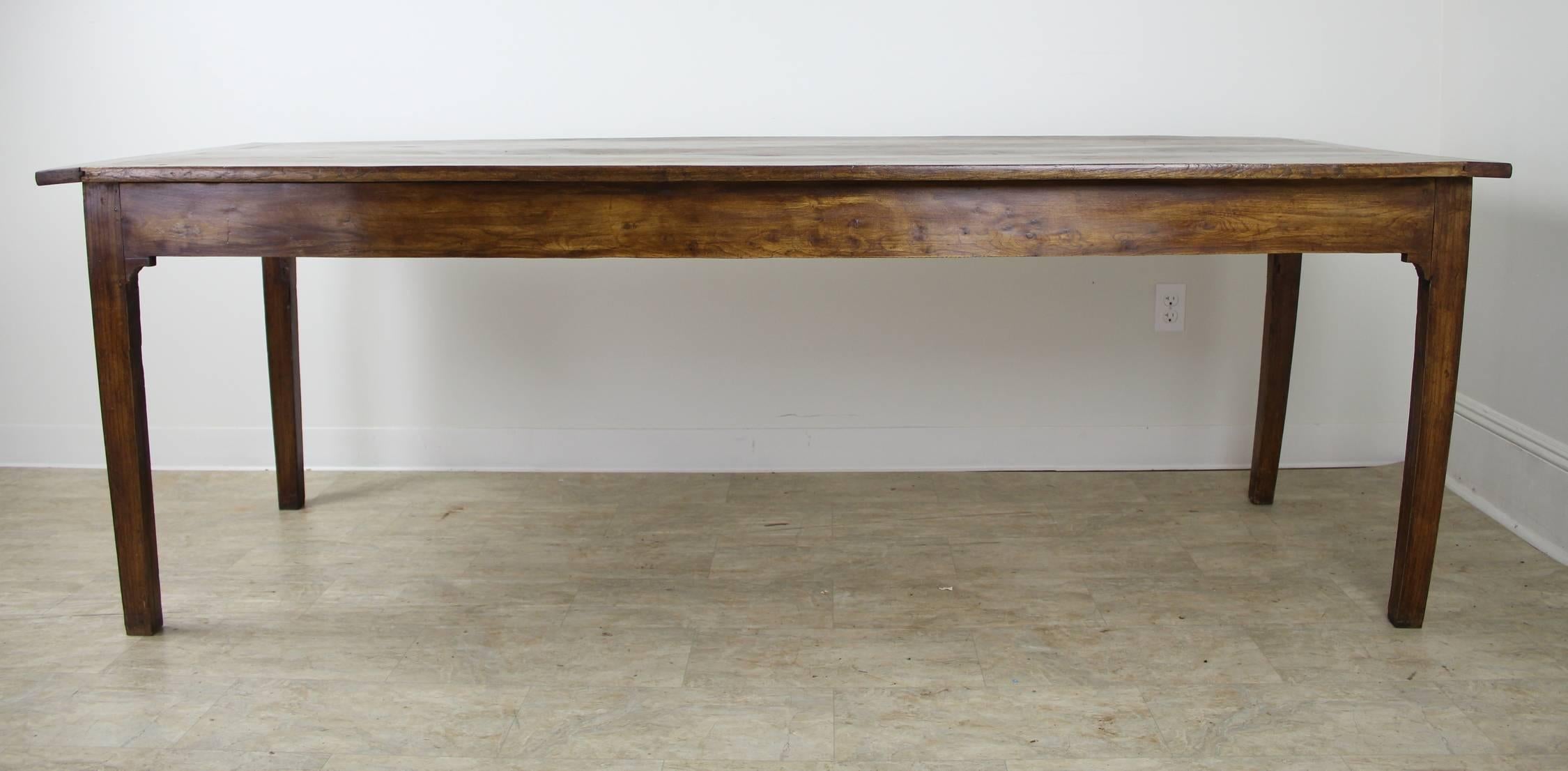 French Beautifully Grained Elm Farm Table, Two Drawers