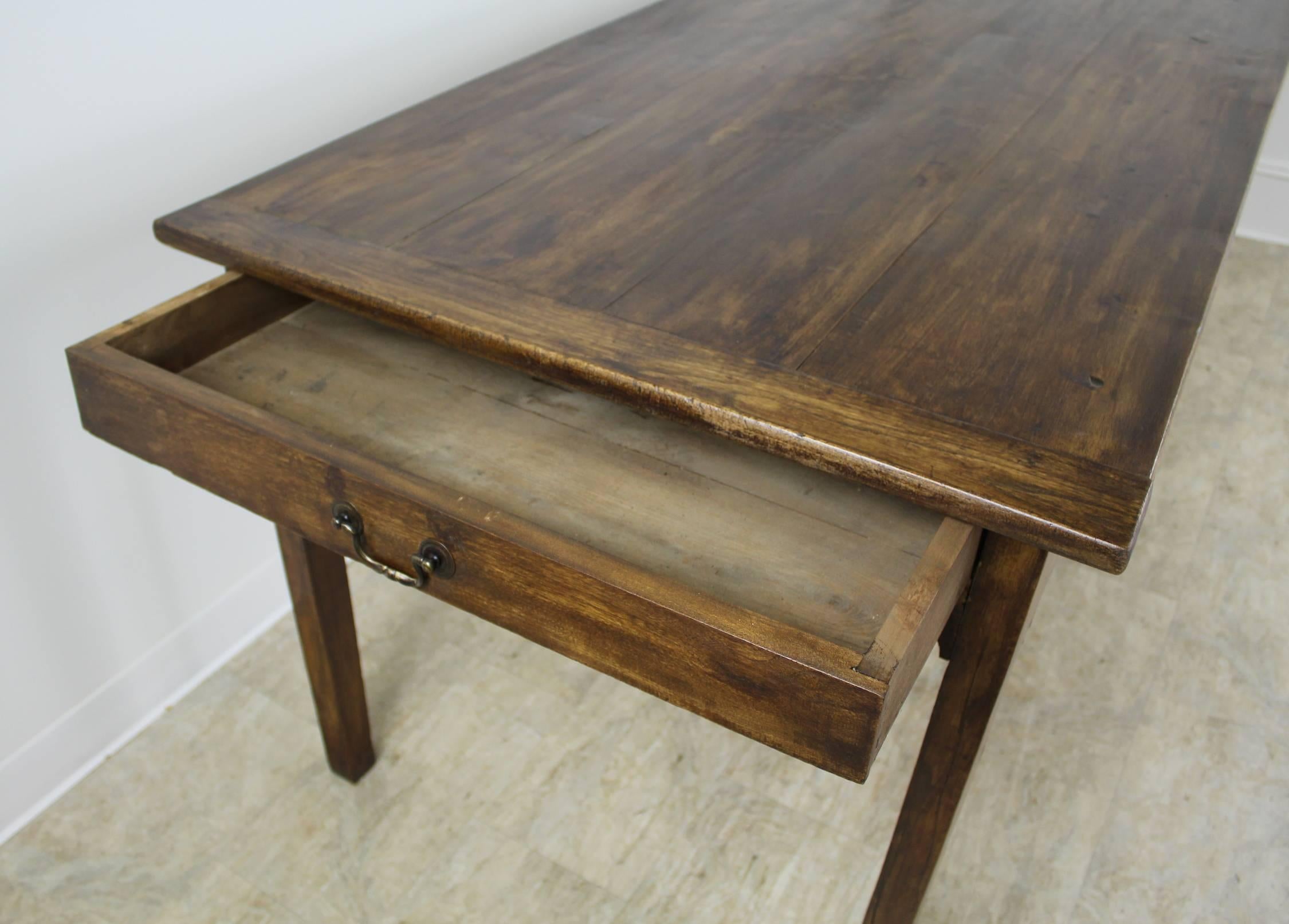 Beautifully Grained Elm Farm Table, Two Drawers 3