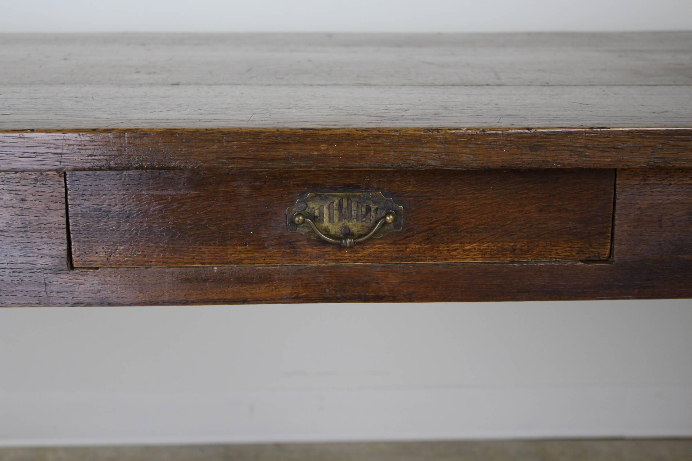 Antique French Thick Top Oak Farm Table For Sale 4