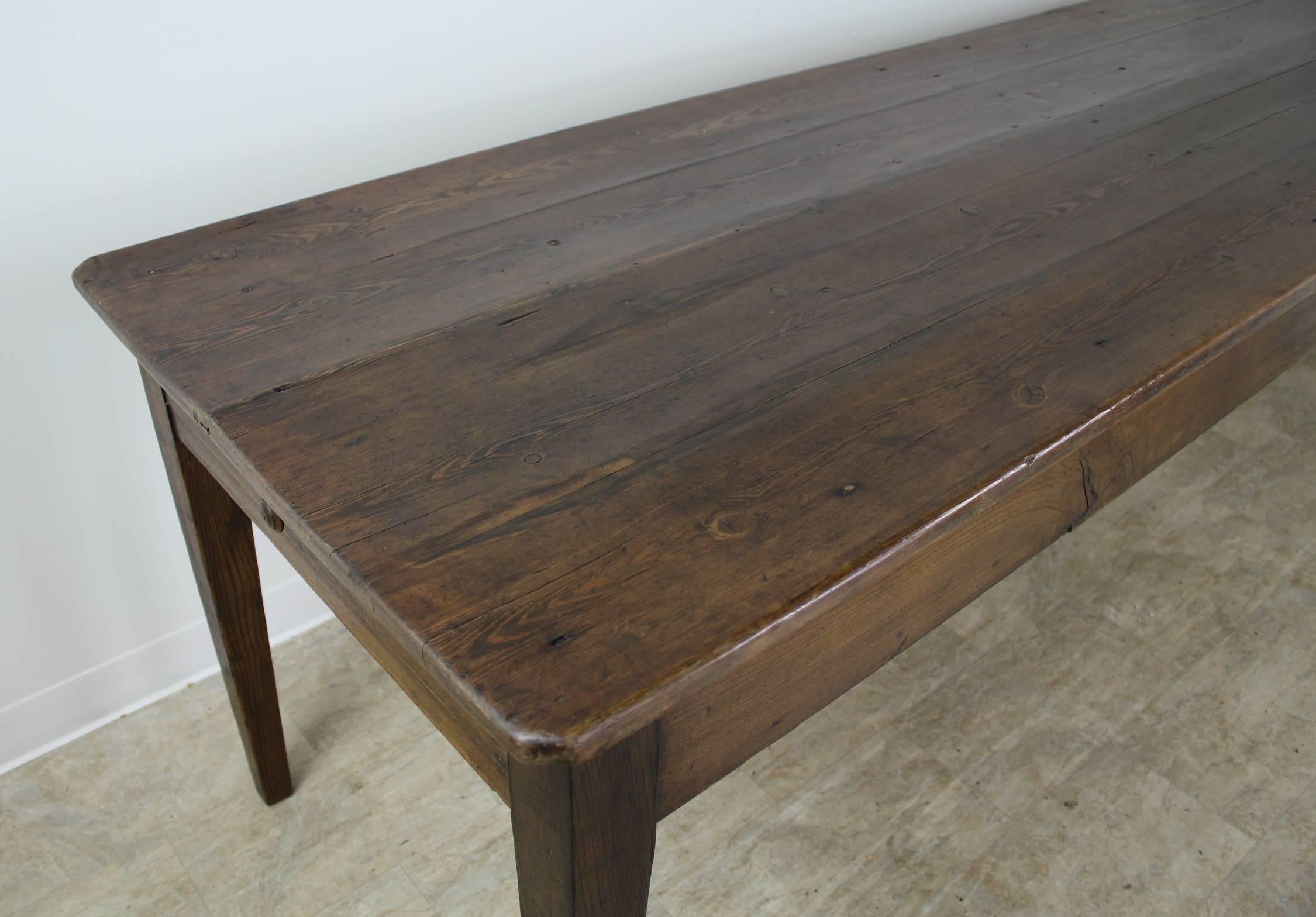 19th Century Long Antique Pine Farm Table, One Drawer
