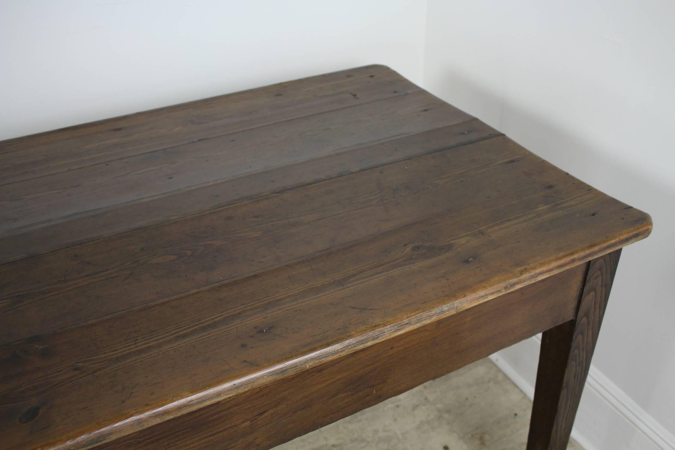 Long Antique Pine Farm Table, One Drawer 2