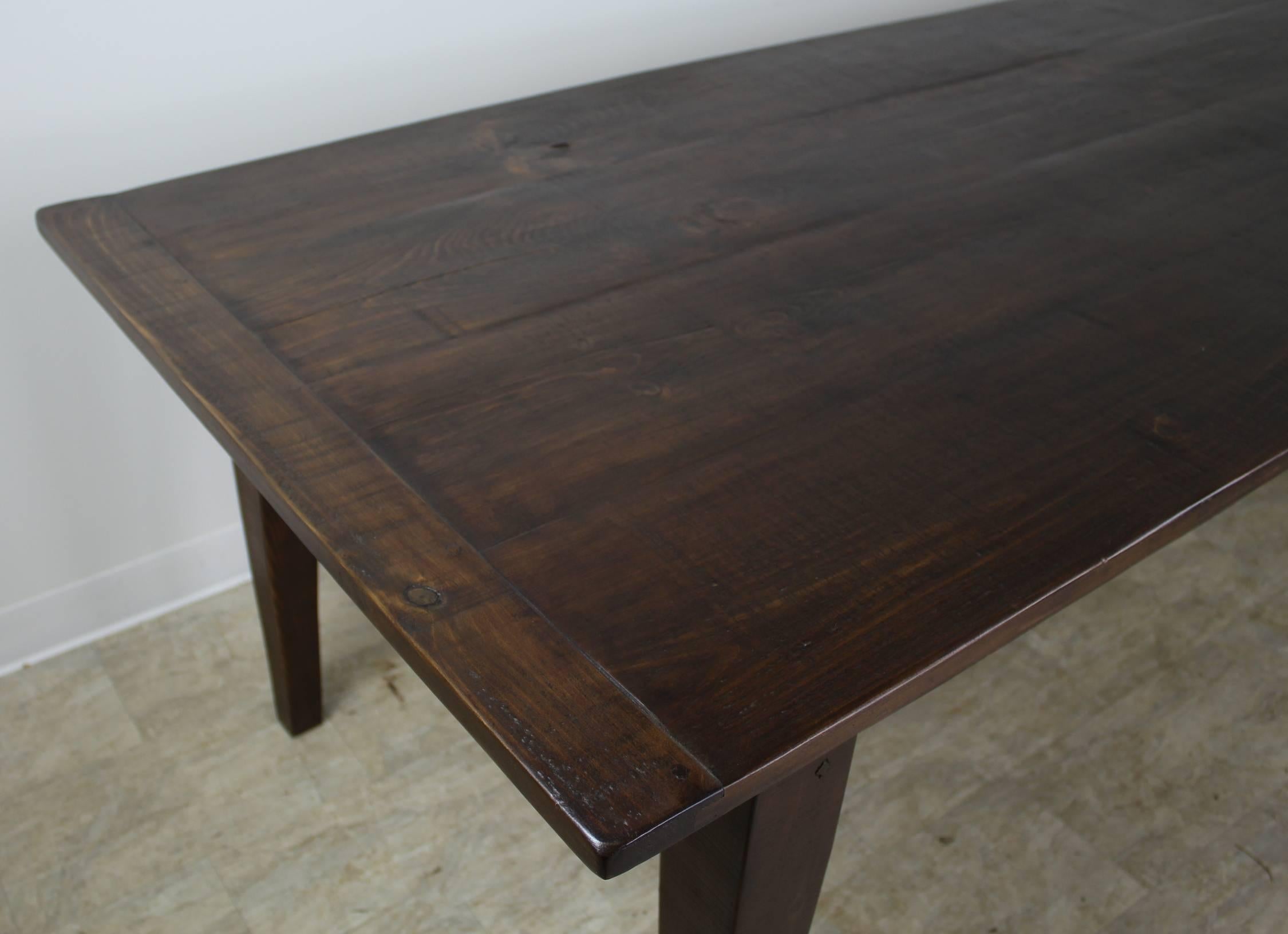 Dark Pine Farm Table with Breadboard Ends In Excellent Condition In Port Chester, NY