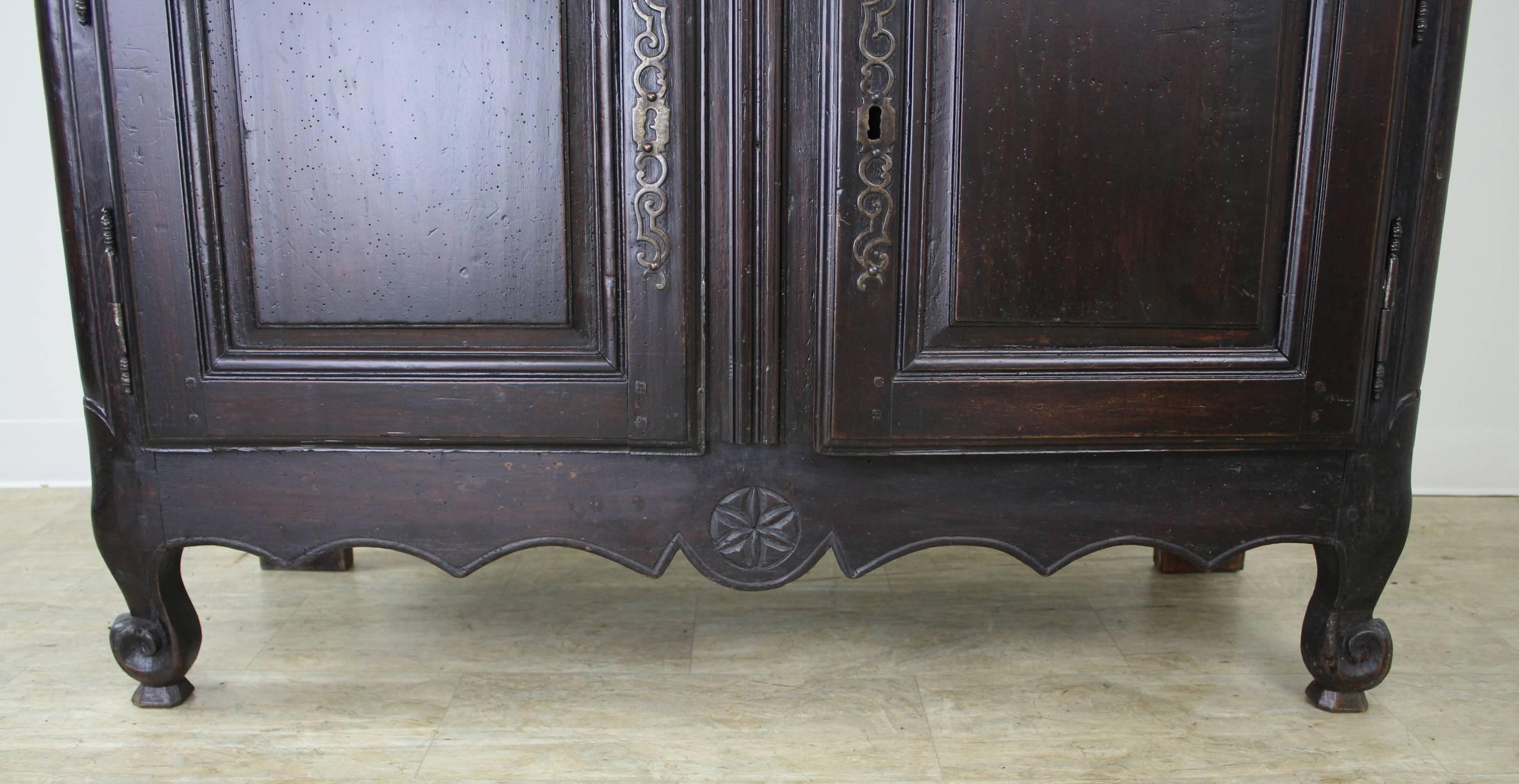 19th Century Antique Walnut Louis XV Buffet, Iron Hardware and Snail Feet