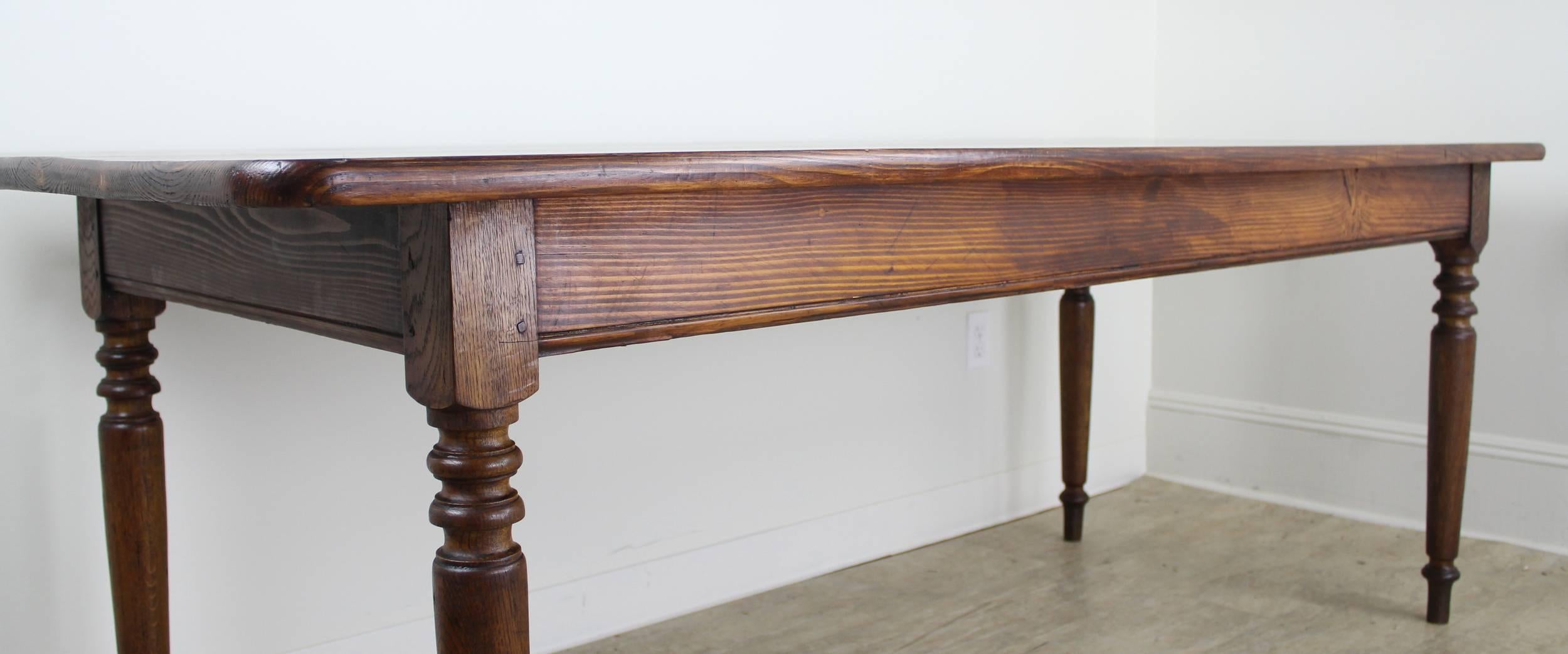 19th Century Antique Pine Farm Table with Turned Legs