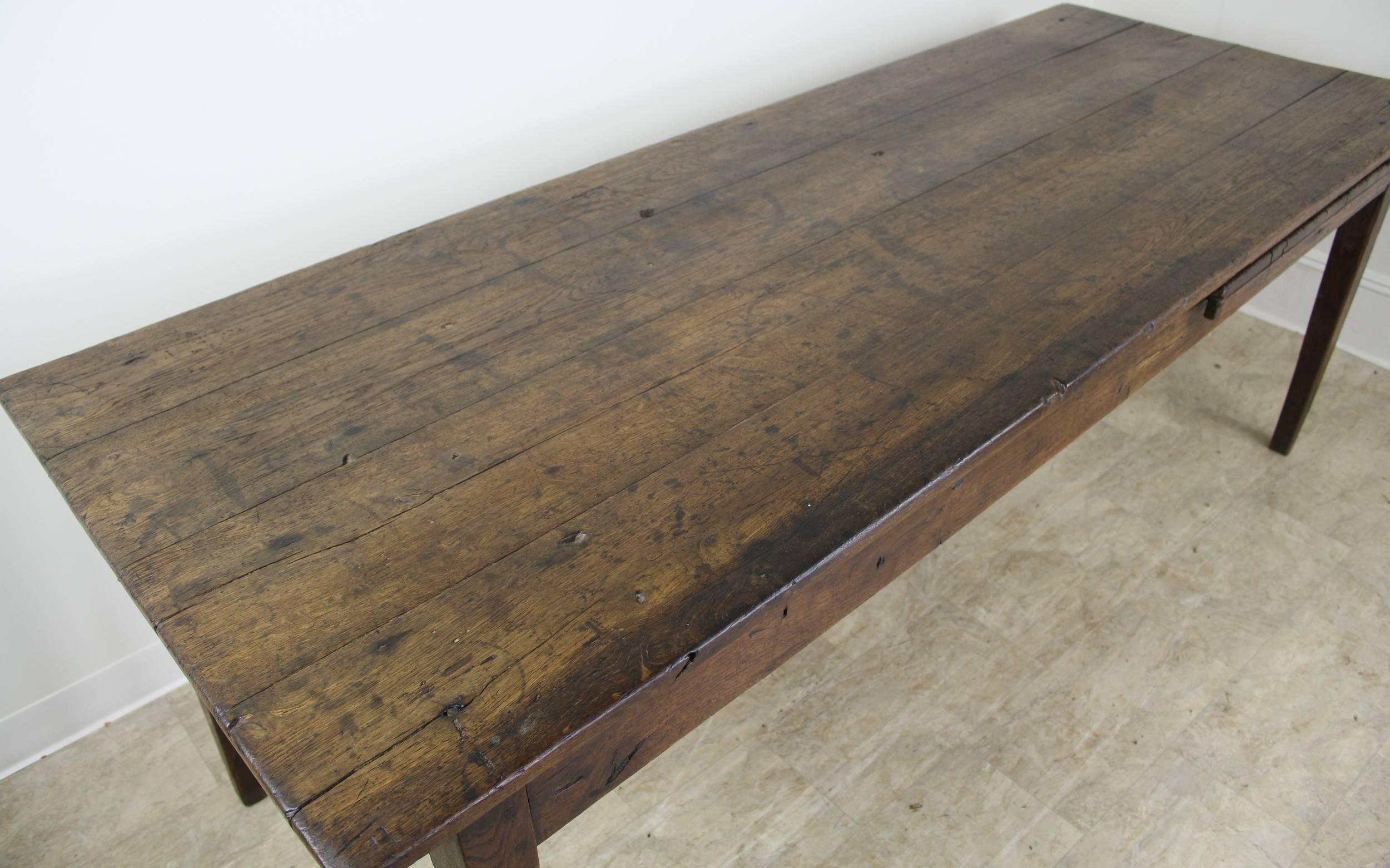 Rustic Antique Oak Farm Table with Bread Slide In Good Condition In Port Chester, NY