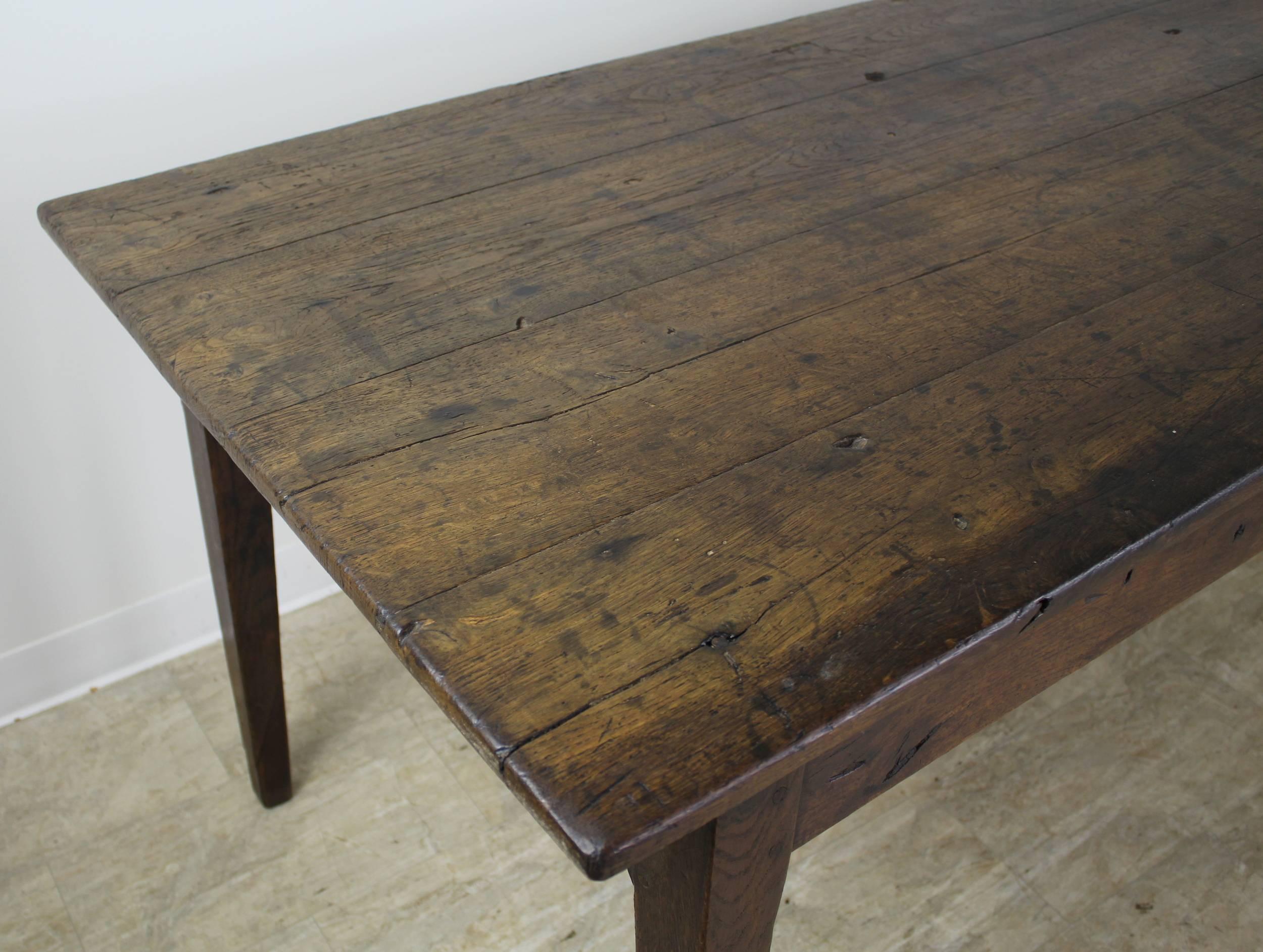 19th Century Rustic Antique Oak Farm Table with Bread Slide