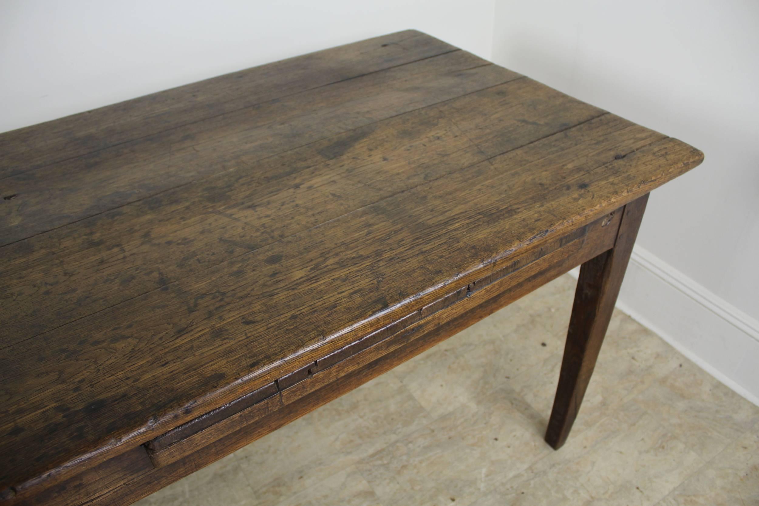 Rustic Antique Oak Farm Table with Bread Slide 1